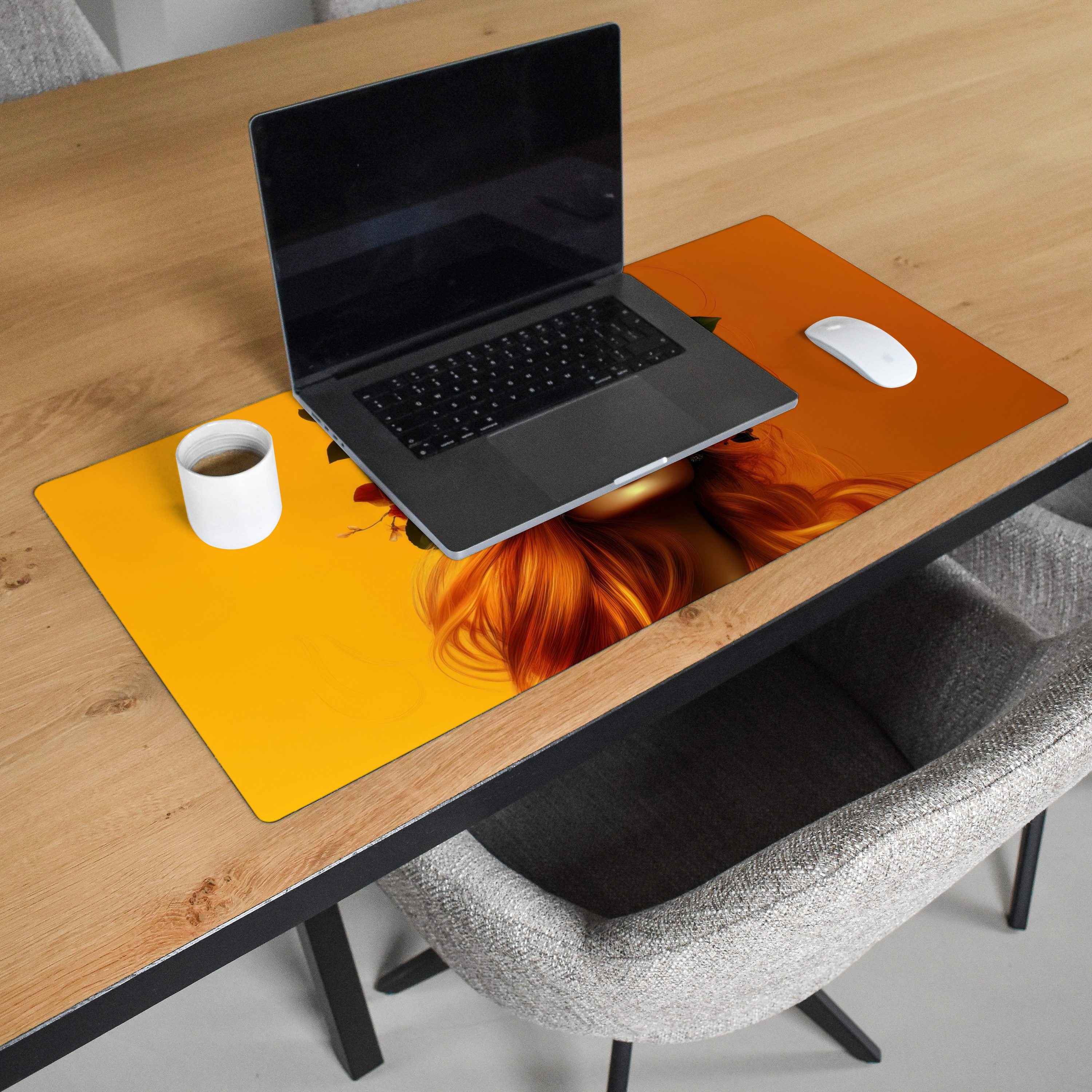 MuchoWow Gaming Mauspad Frau - Zitronen - Blüte - Gelb (1-St), Gaming Mauspad XXL, Schreibtischunterlage, Desk Mat Groß, 80x40 cm