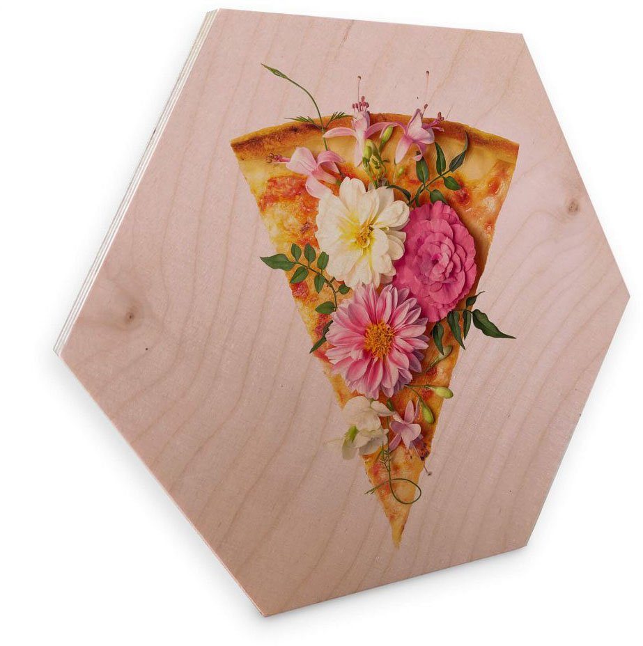 Jetzt versandkostenfrei! Wall-Art Küche, Holzbild Pizza St) Blumen (1 Holzbild