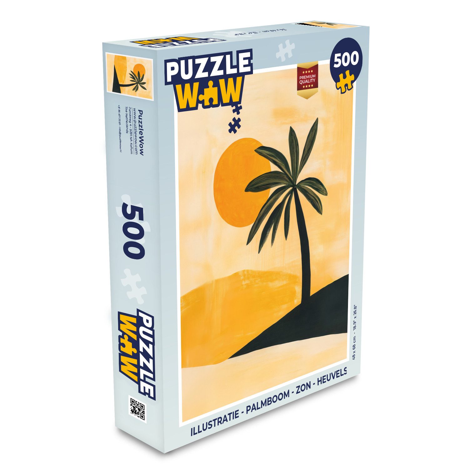 MuchoWow Puzzle Illustration - Palme - Sonne - Hügel, 500 Puzzleteile, Foto-Puzzle, Bilderrätsel, Puzzlespiele, Spielzeug