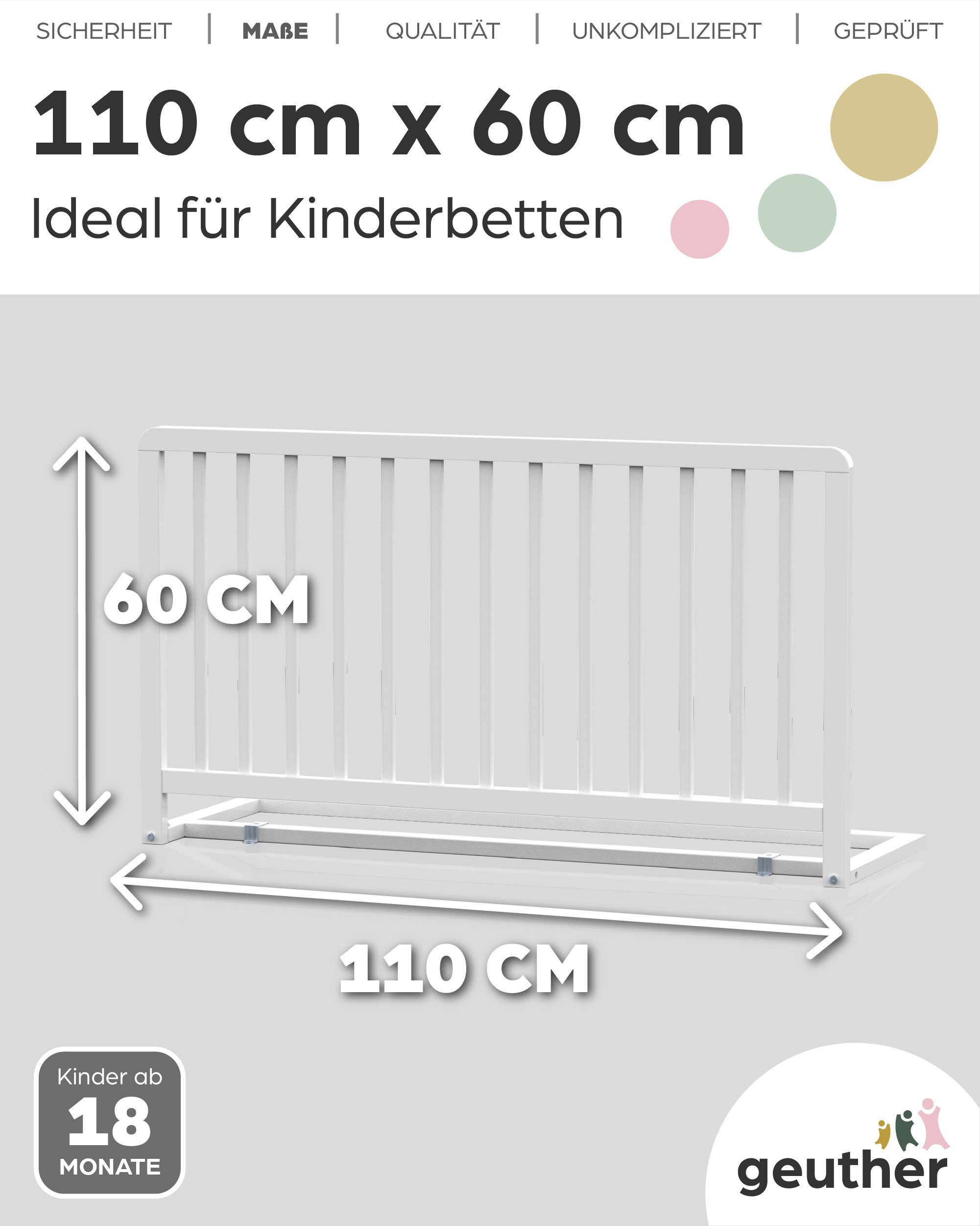 Geuther Bettschutzgitter Bettschutzgitter „Lissi“ – 60 cm hoch, 110 cm lang, auch für Boxspringbetten geeignet