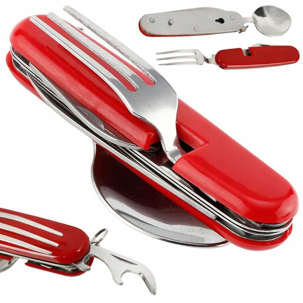VERK GROUP Taschenmesser 4in1 Campingbesteck Taschenbesteck Outdoor Gabel Löffel Messer, (1 St), 4in1 Funktion, klappbar