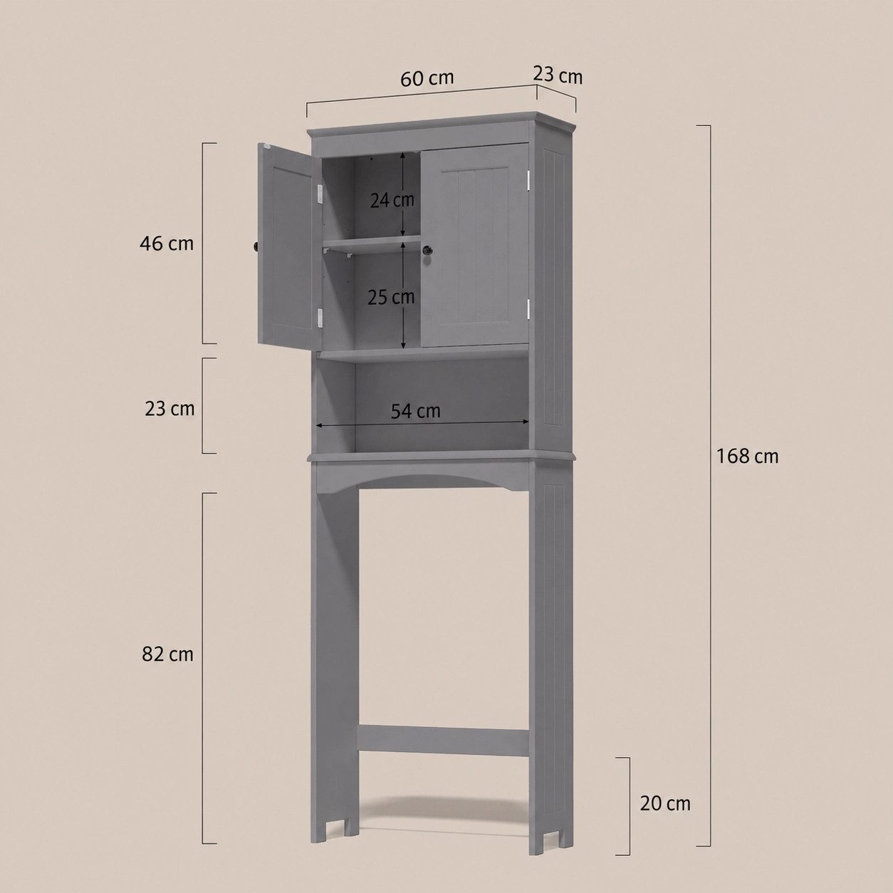 Blishom Badregal WC-Regal über Toilette, Badezimmerschrank mit Verstellbarem Regalboden, Badregal Platzsparend mit Offenem Fach, 167 x 60 x 23 cm – Bild 2 von 5