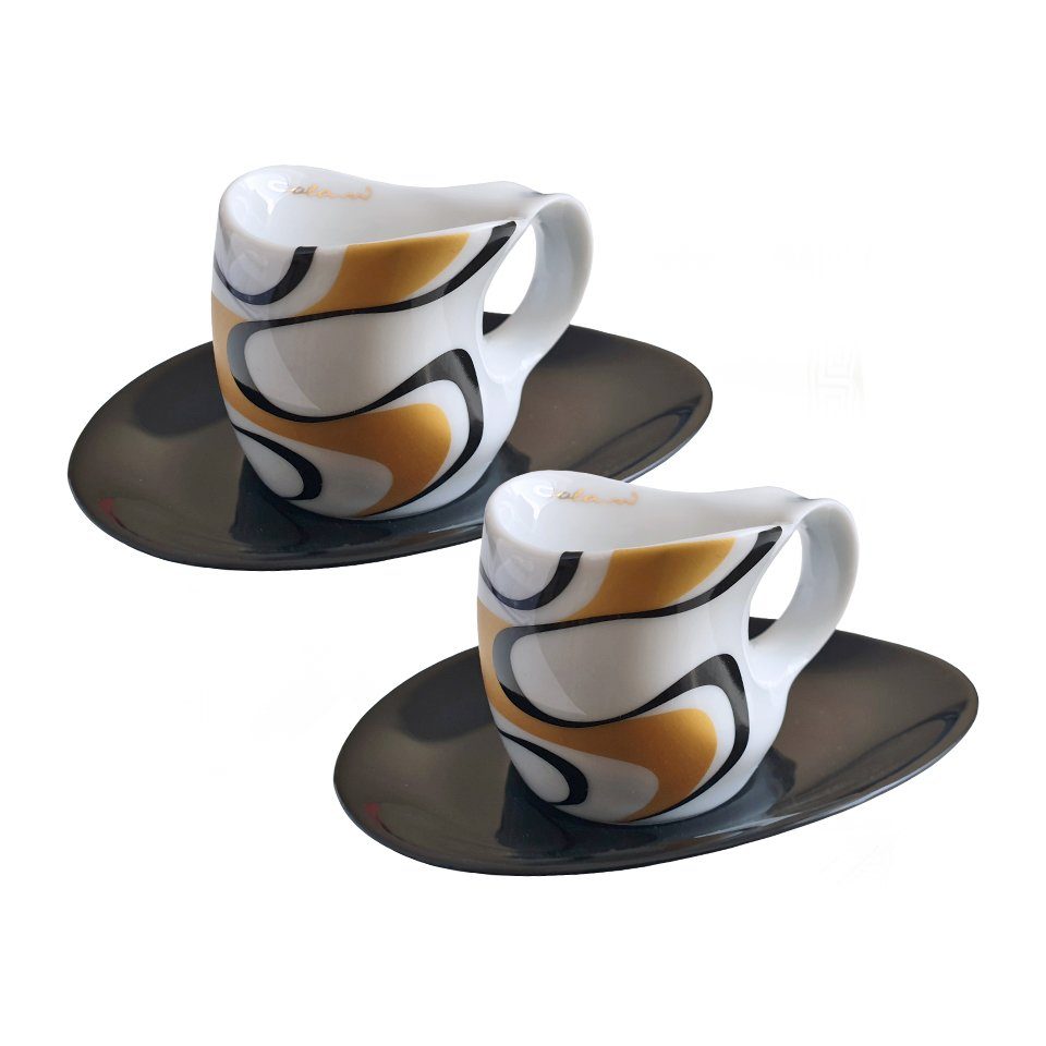 Colani Espressotasse Luigi Colani 2 Espressotassen inkl. Unterteller, Porzellanserie ab ovo, 4-tlg., Porzellan, Kaffeeserie "ab ovo"