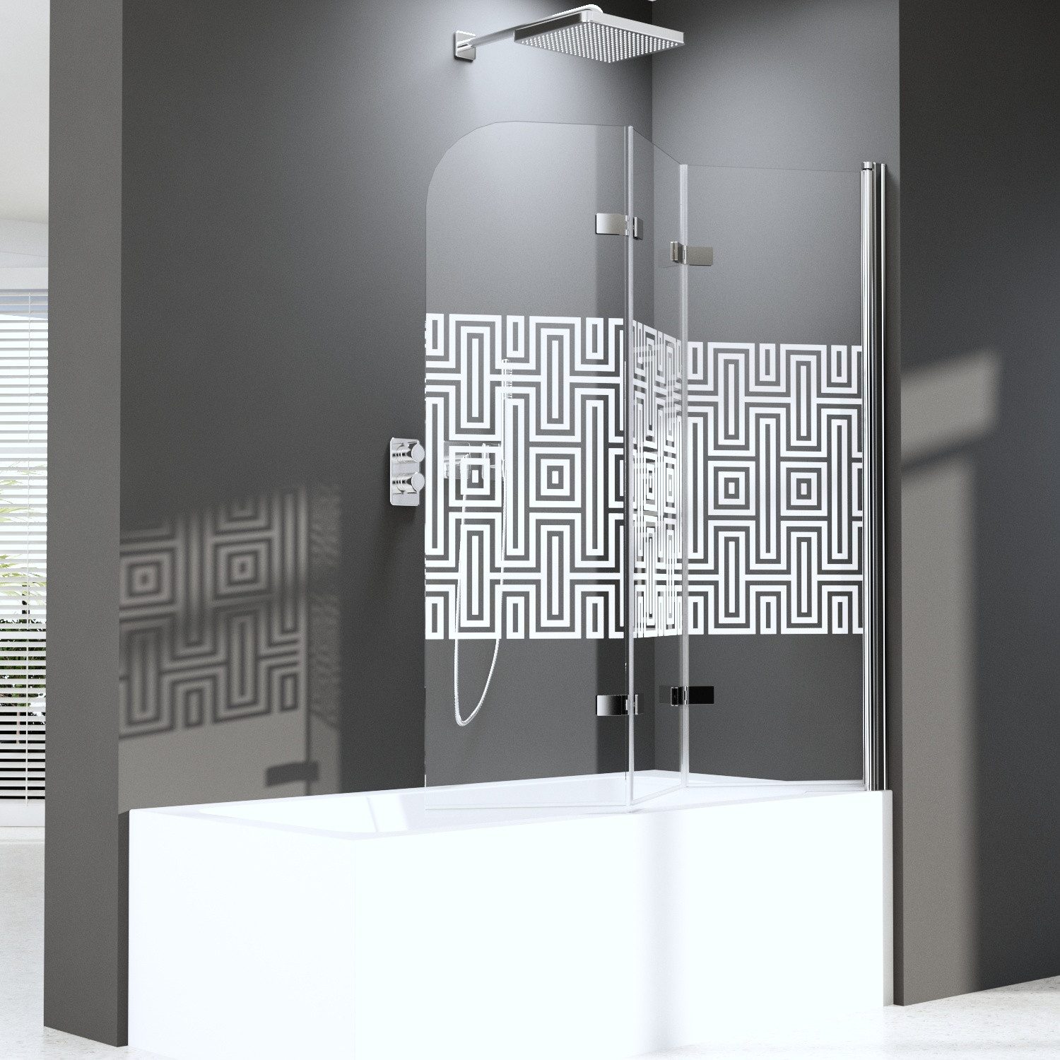 Thumbnail - Boromal Badewannenaufsatz milchglas Badewannenfaltwand 3 teilig Duschwand für Badewanne, 6mm Sicherheitsglas, (180° falt...