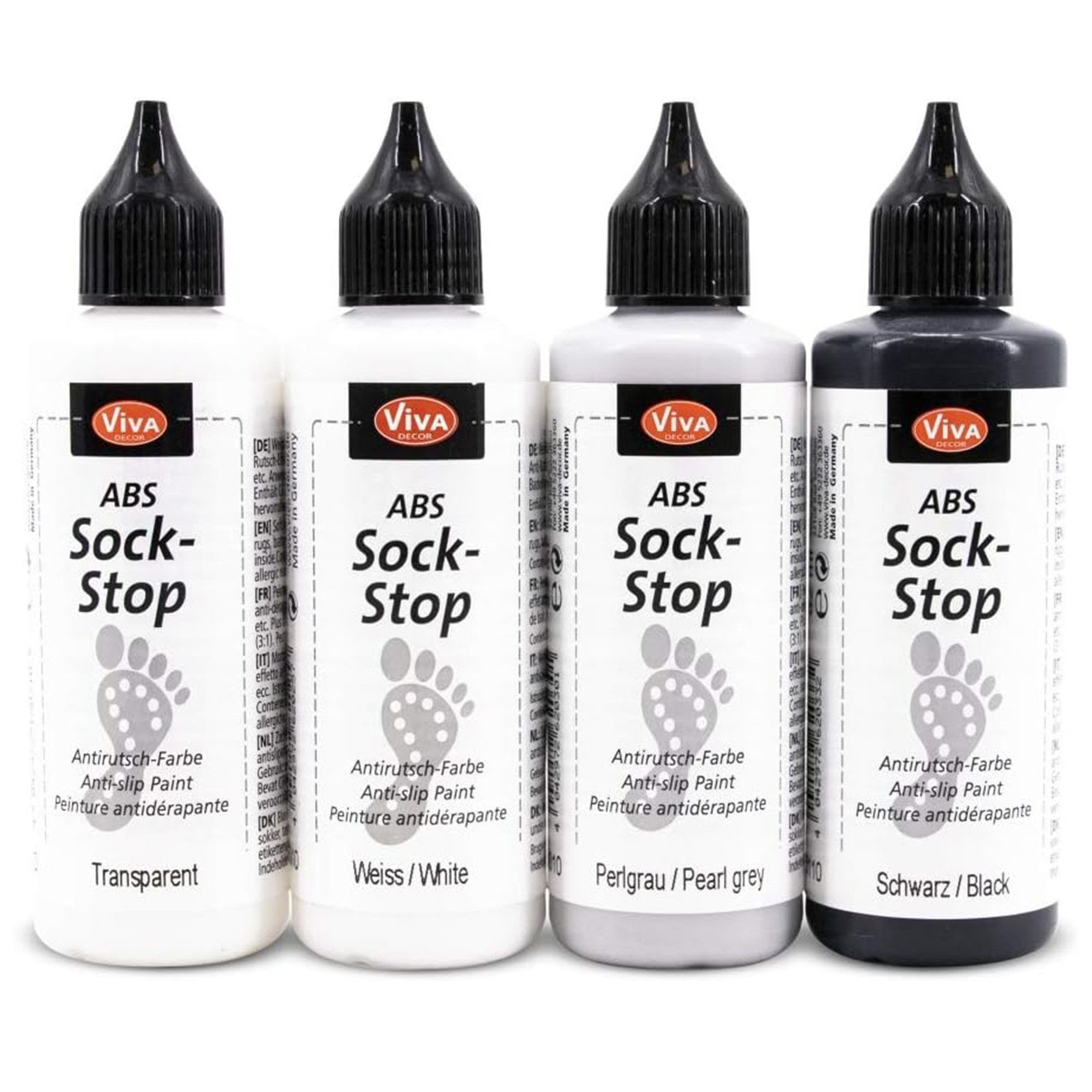 Viva Decor Bastelfarbe ABS Socken-Stopp Antirutsch-Farbe Set für Socken, Teppiche & Textilien, wasserbasiert, latexfrei, geruchsneutral, waschbar bei 30 °C