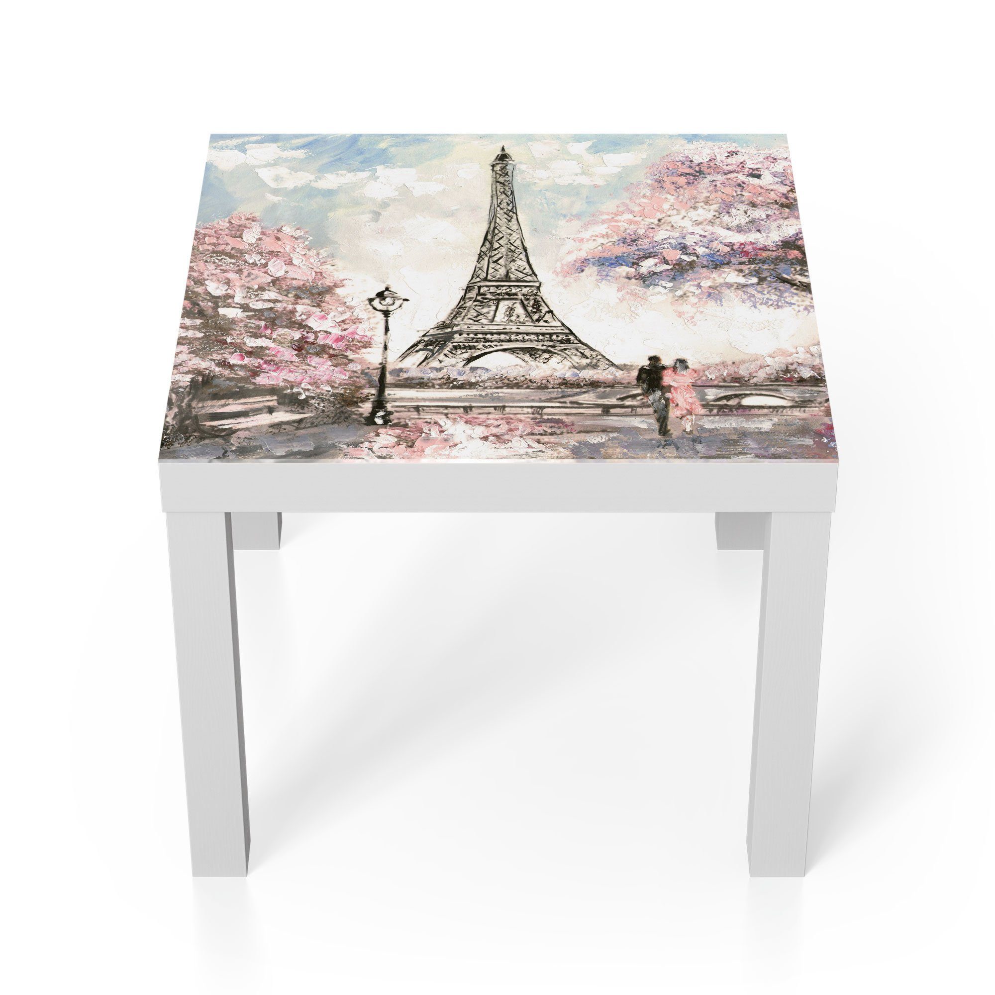 DEQORI Couchtisch 'Eiffelturm im Frühling', Glas Beistelltisch Glastisch modern Weiß