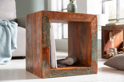 riess-ambiente Beistelltisch JAKARTA 45cm natur / bunt, Cube · recyceltes Massivholz · Nachttisch · Regal · Boho-Stil