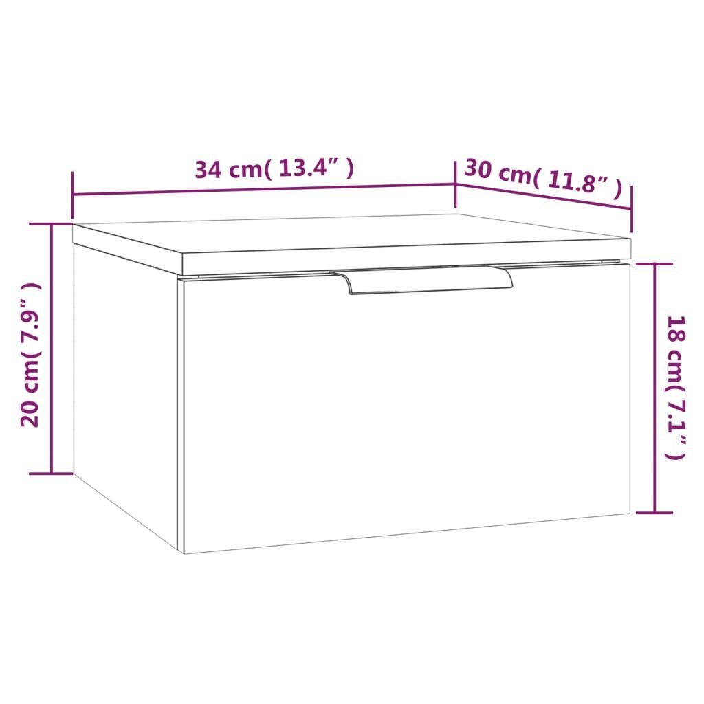 Wand-Nachttisch cm (1-St) Hochglanz-Weiß 34x30x20 vidaXL Fächerschrank