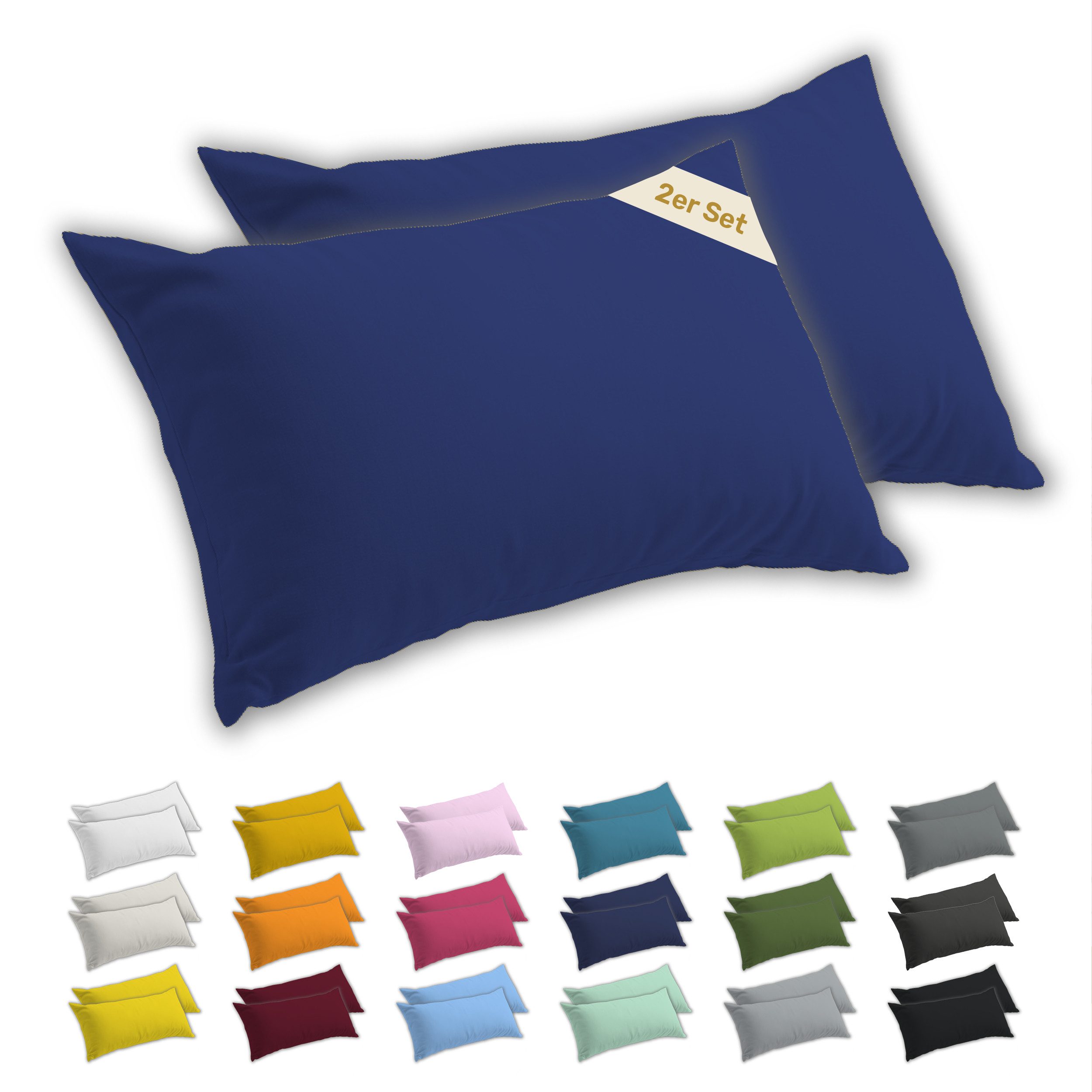 Lavea Kissenbezug 2er Set Kissenhülle Jersey, 100% Baumwolle, Kissenbezüge, (2 Stück), allergikerfreundlich - sicherer YKK-Reißverschluss - waschbar 60°C