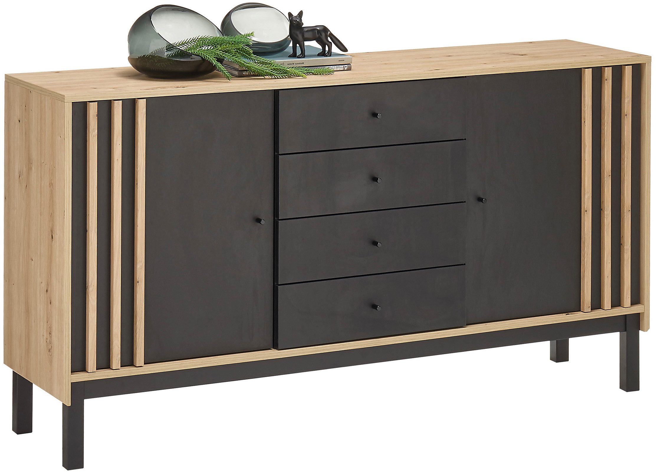 Sideboard Volano schwarz, Wohnzimmerschrank BxHxT 155x84x39 cm