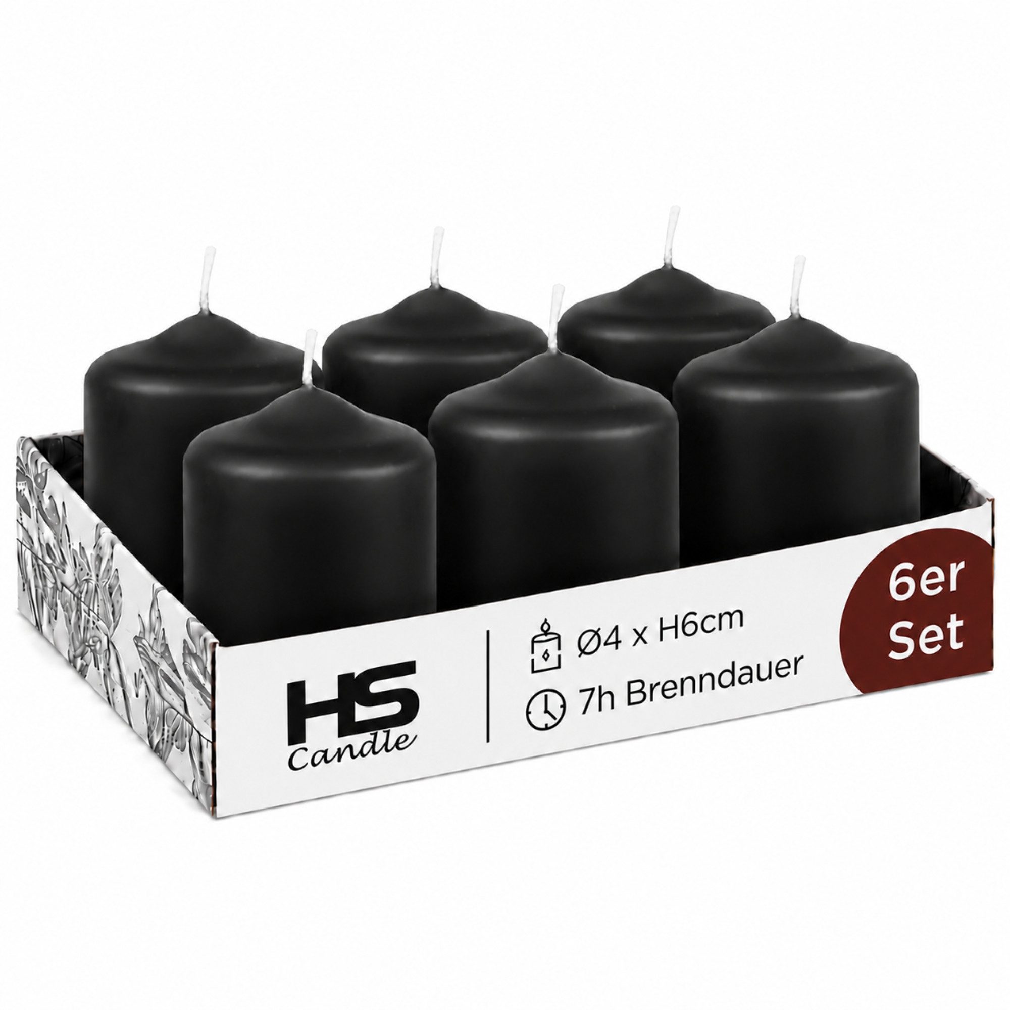 HS Candle Stumpenkerze kompakt und unparfümiert (6-tlg., Dekolicht), Ø4xH6 cm Teelichtgröße, bis zu 7h Brenndauer je Kerze, Wachsmischung
