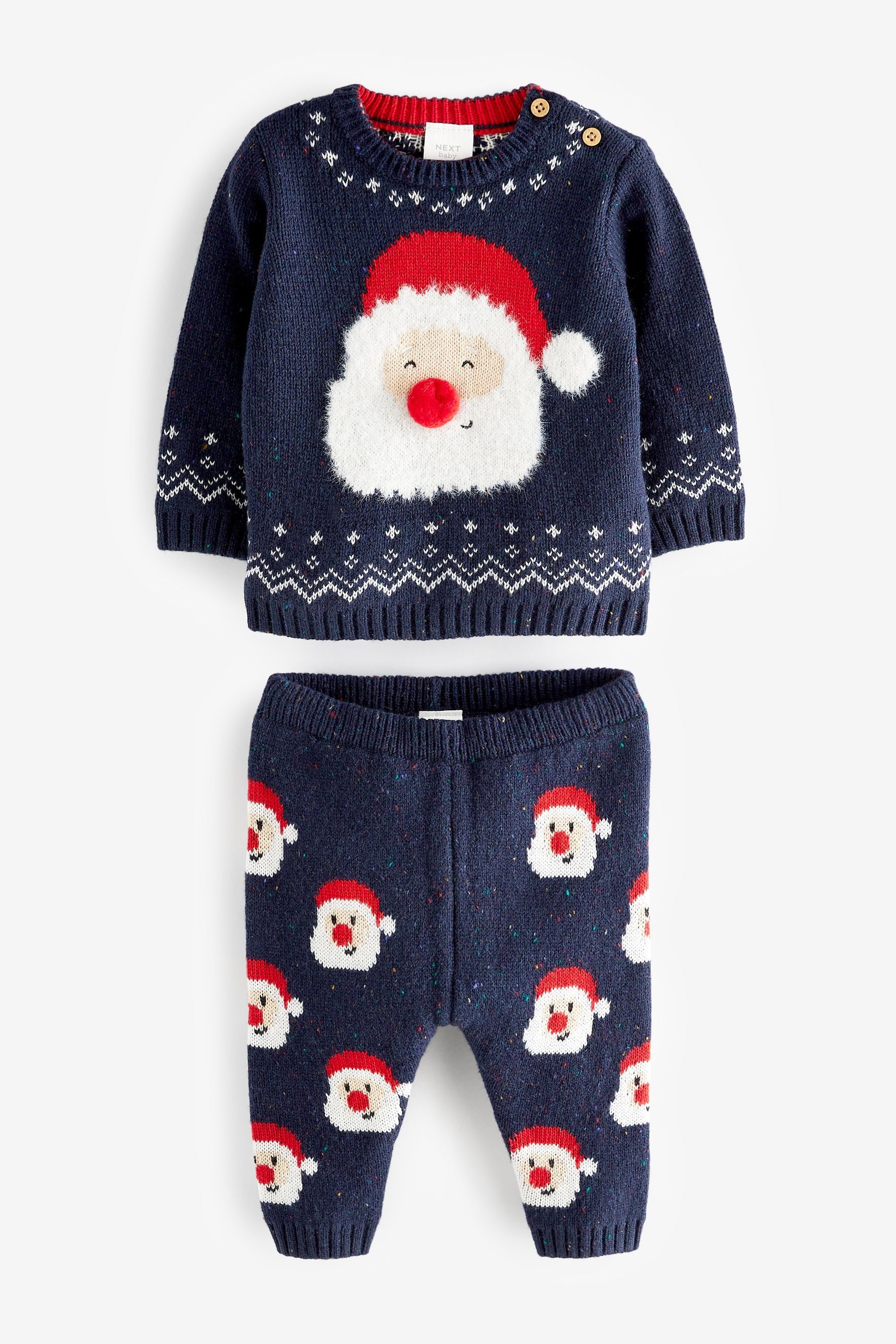 Next Rundhalspullover Baby-Strickset mit Pullover und Leggings (2-tlg) Navy Blue Santa