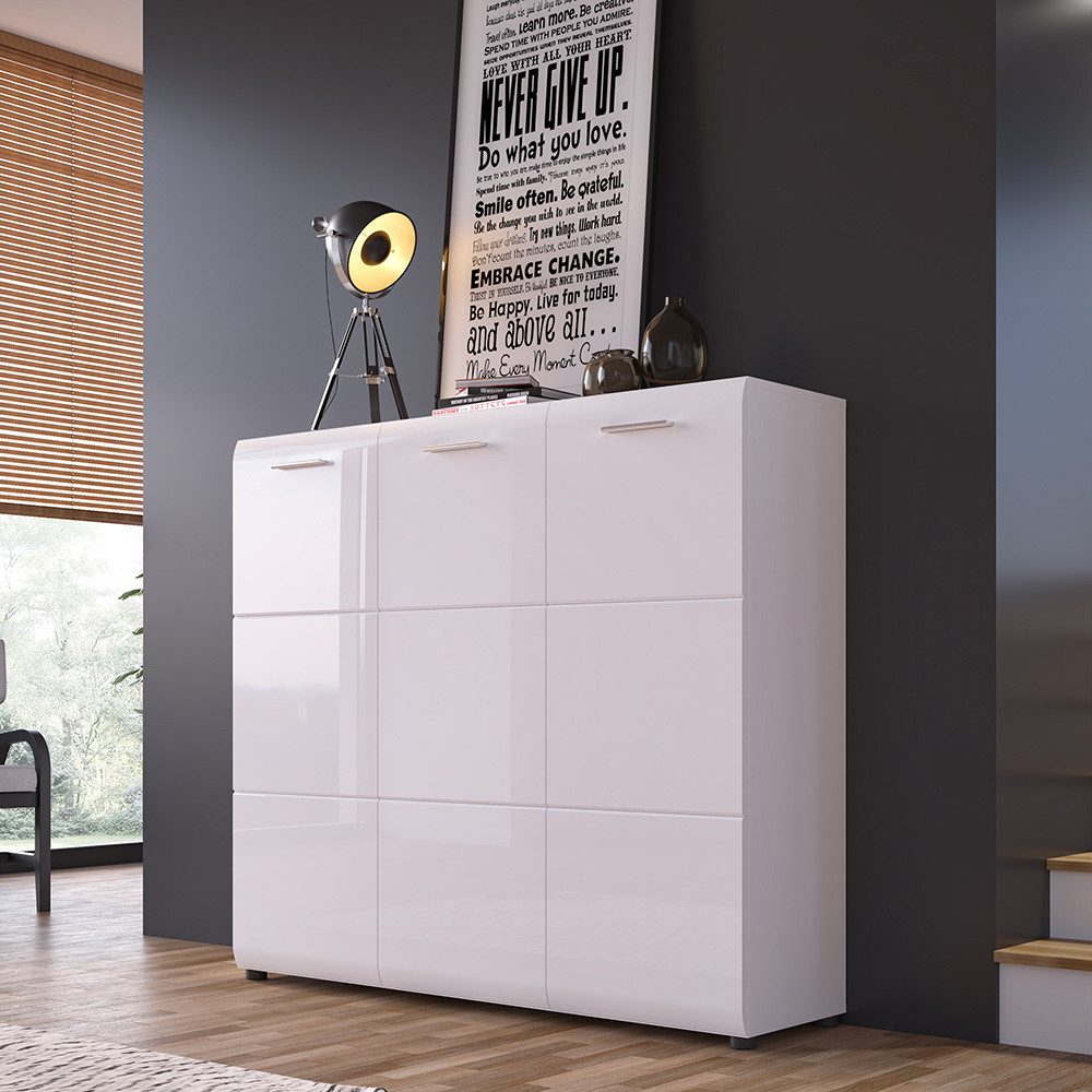 Lomadox Schuhschrank MALABO-129 135 cm breit, 3-türig in weiß Hochglanz – Bild 3 von 4