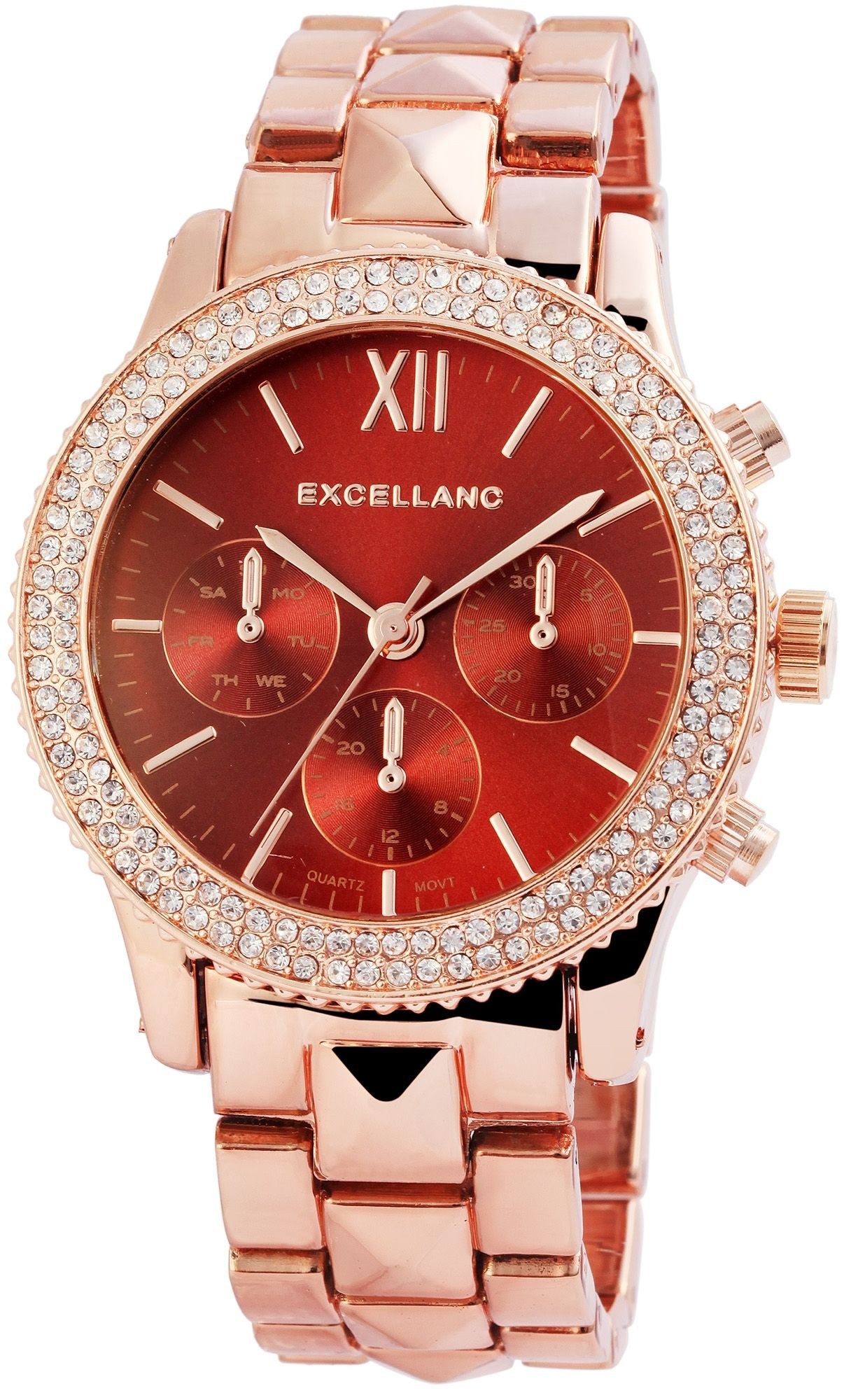 EXCELLANC Quarzuhr EX0437 Crystal-Besatz, Damenuhr Metall günstig online kaufen