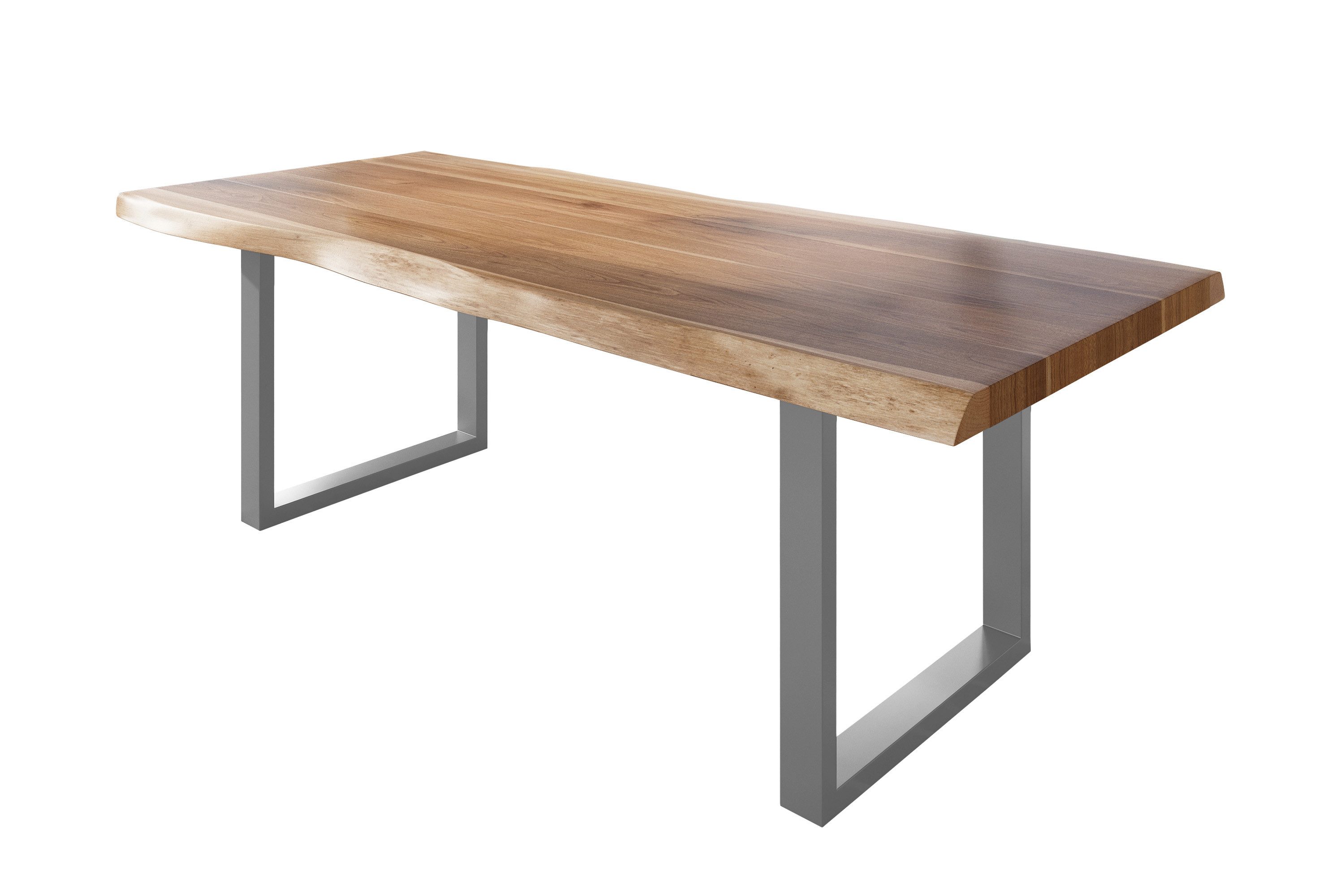 SAM® Baumkantentisch Varus, Akazie, Tischstärke 50mm, Baumkante, Metallgestell, bis 3 Meter