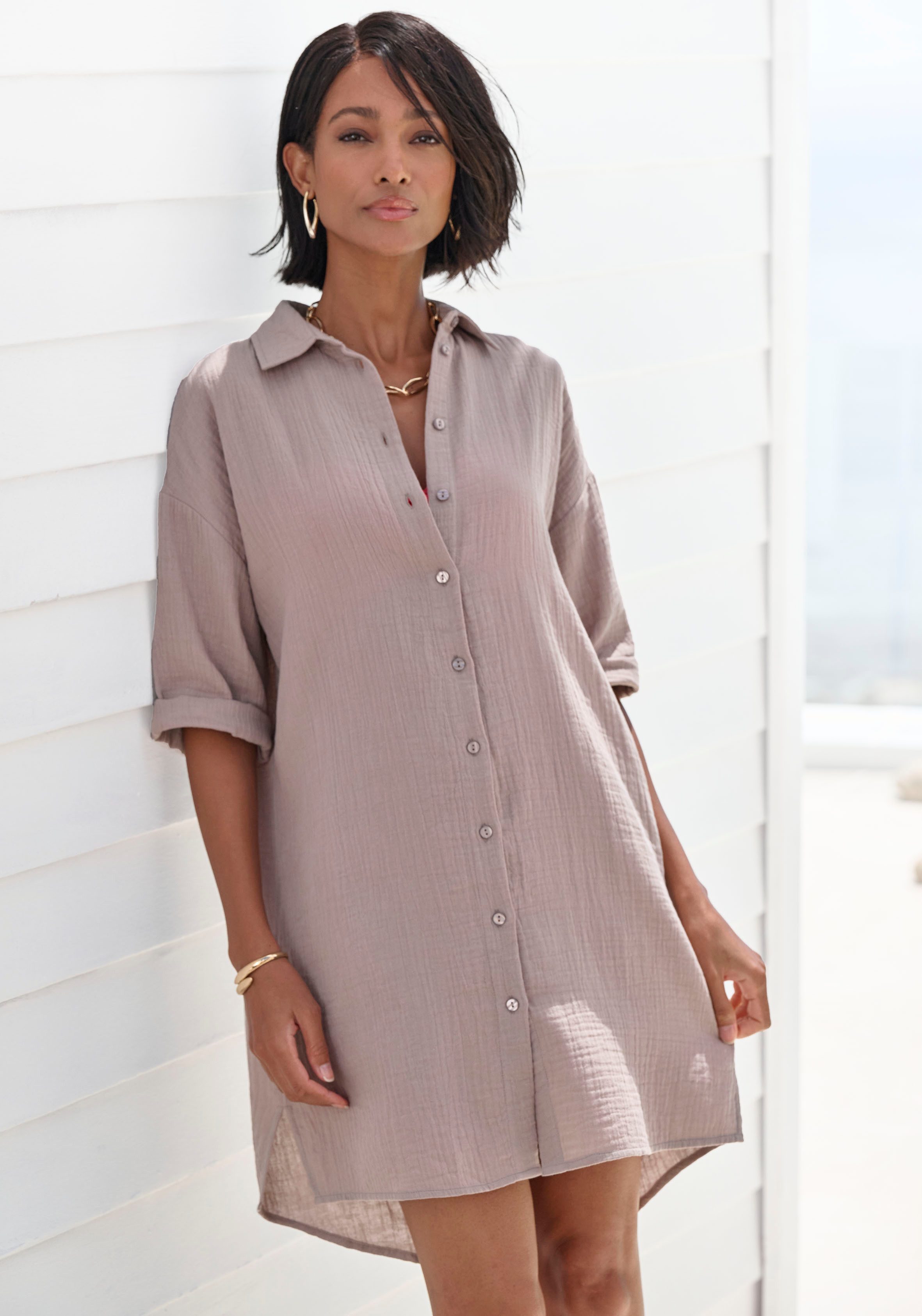 Beachtime Longbluse lange Hemdbluse aus Musselinware