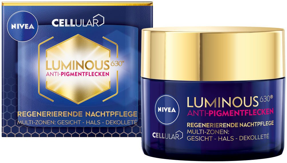 Nivea Nachtcreme LUMINOUS630 ANTI-PIGMENTFLECKEN, mit Hyaluronsäure, Creme-Textur, für alle Hauttypen