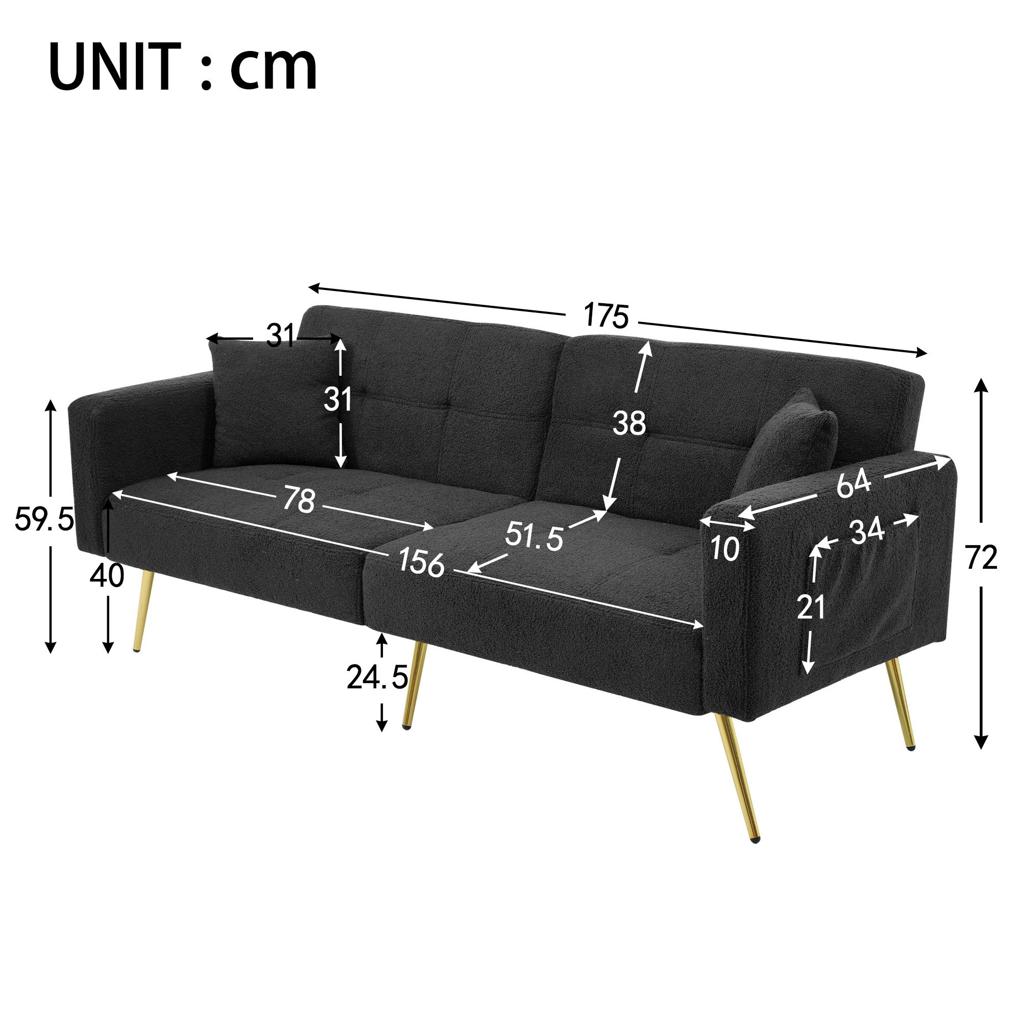 Ulife Schlafsofa mit Winkel, goldenen Beinen, günstig online kaufen