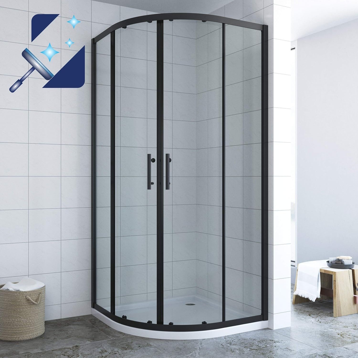 AQUABATOS Runddusche Viertelkreis Duschkabine Schwarz 80x80 günstig online kaufen