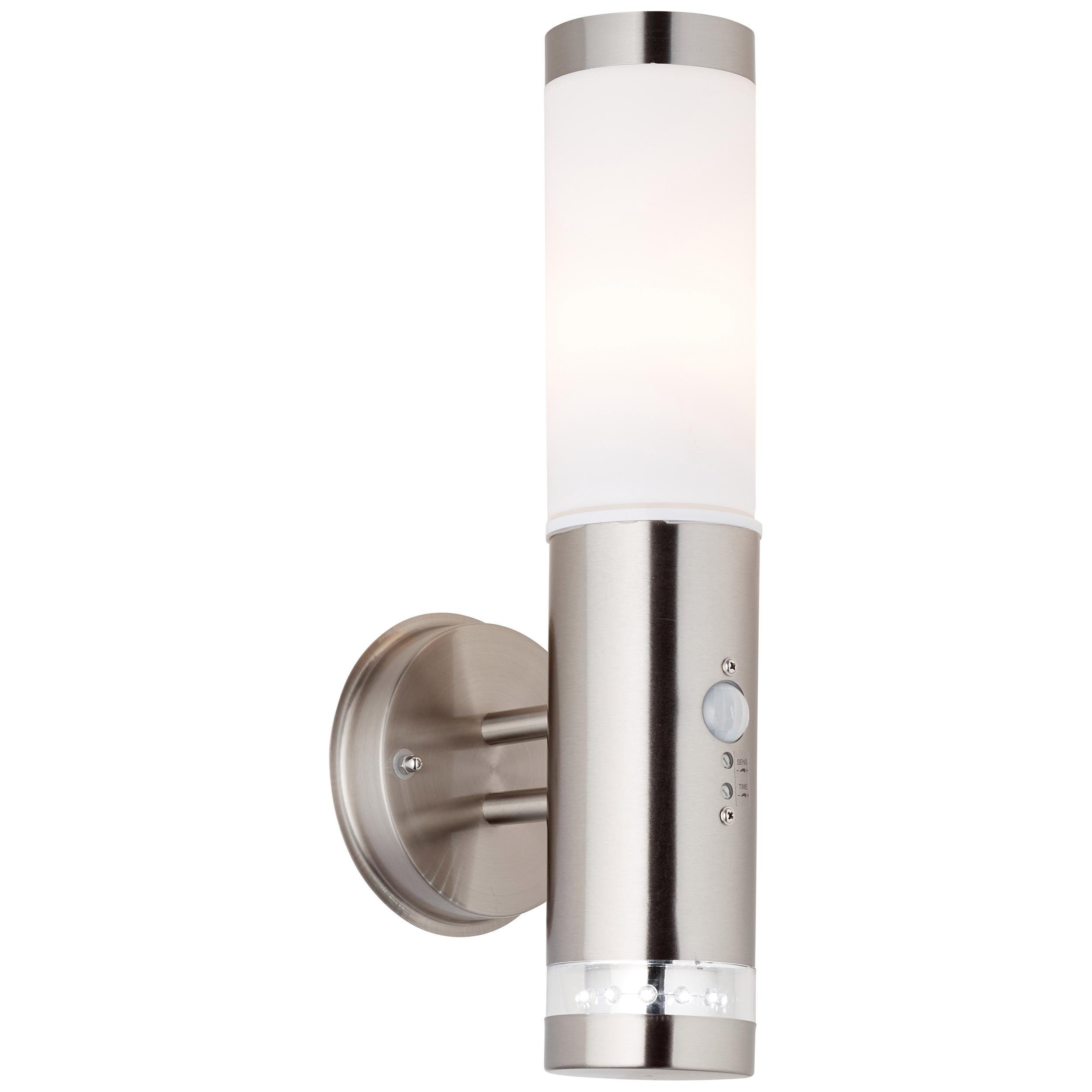 Brilliant LED Außen-Wandleuchte BOLE, Bewegungsmelder, LED fest integriert, 38 cm Höhe, Ø 8 cm, Bewegungsmelder, E27, Metall/Kunststoff, edelstahl