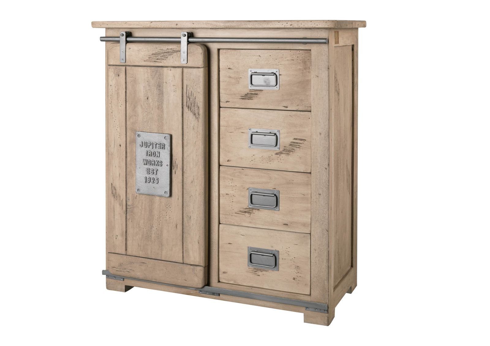 Massivmoebel24 Kommode (Massivholz), Mango 90x45x100 whitewash lackiert RAILWAY #303