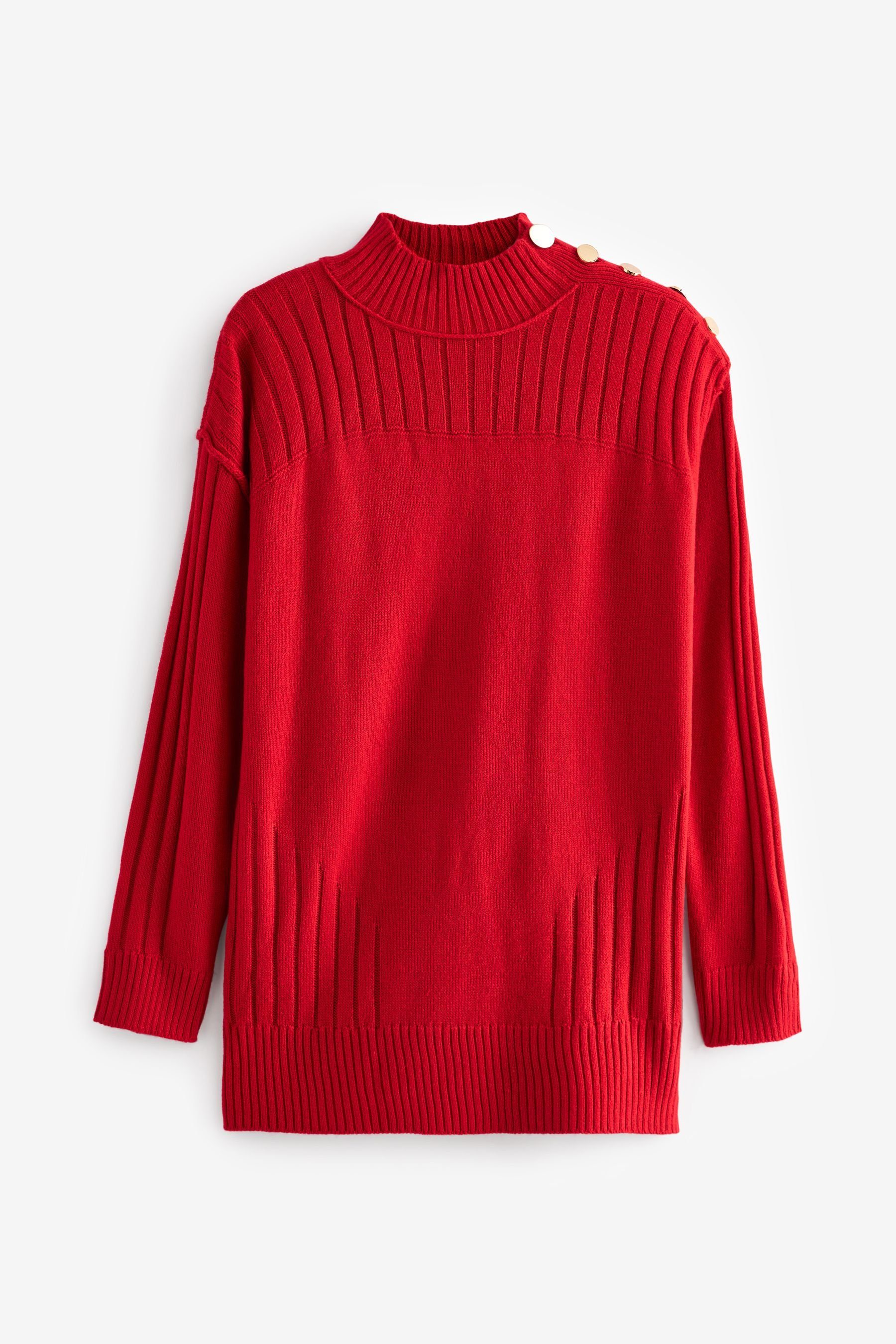 Longpullover Goldknopf kuscheliger mit Pullover Next Red (1-tlg) Langer,