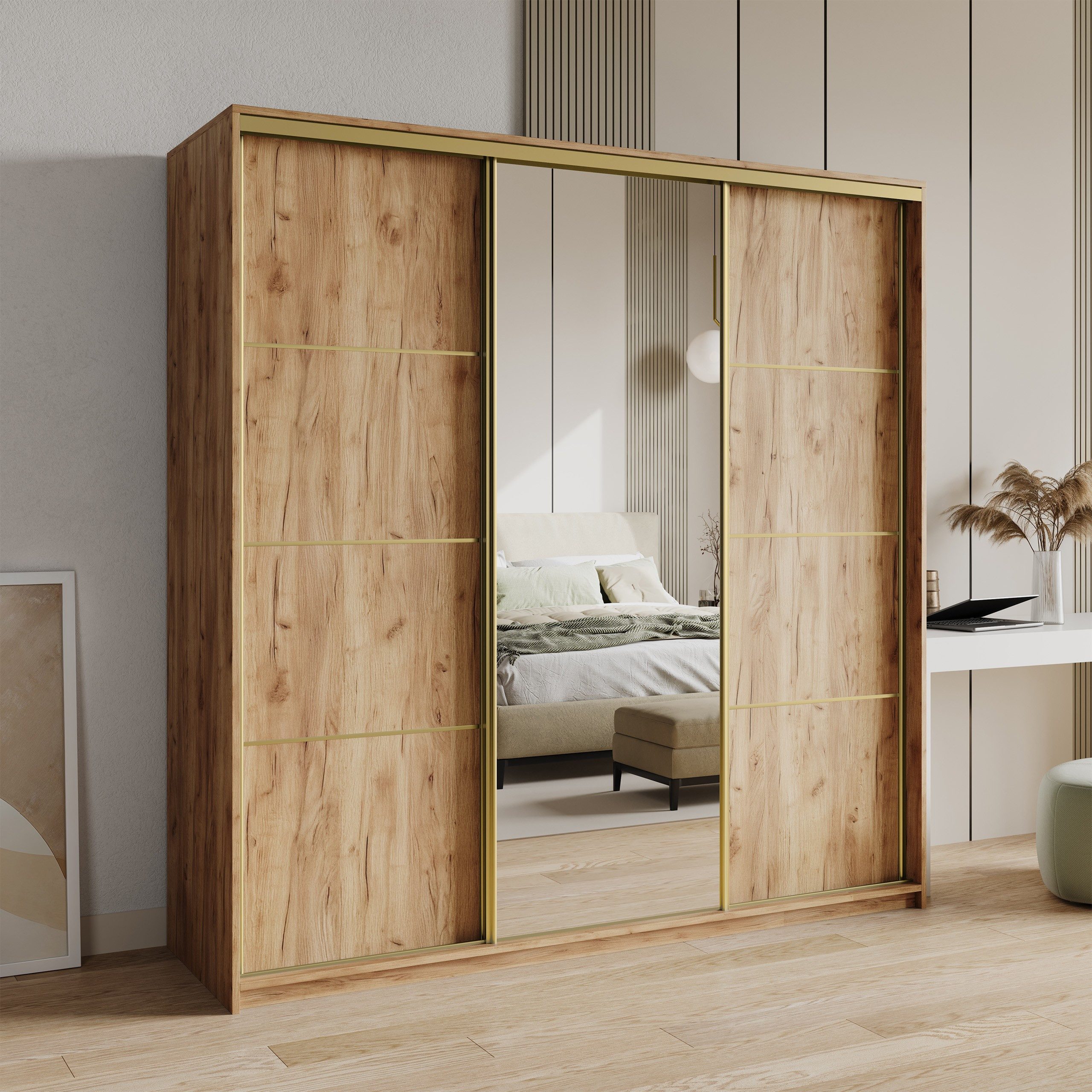 Masseno Schwebetürenschrank VARO Kleiderschrank mit Spiegel günstig online kaufen