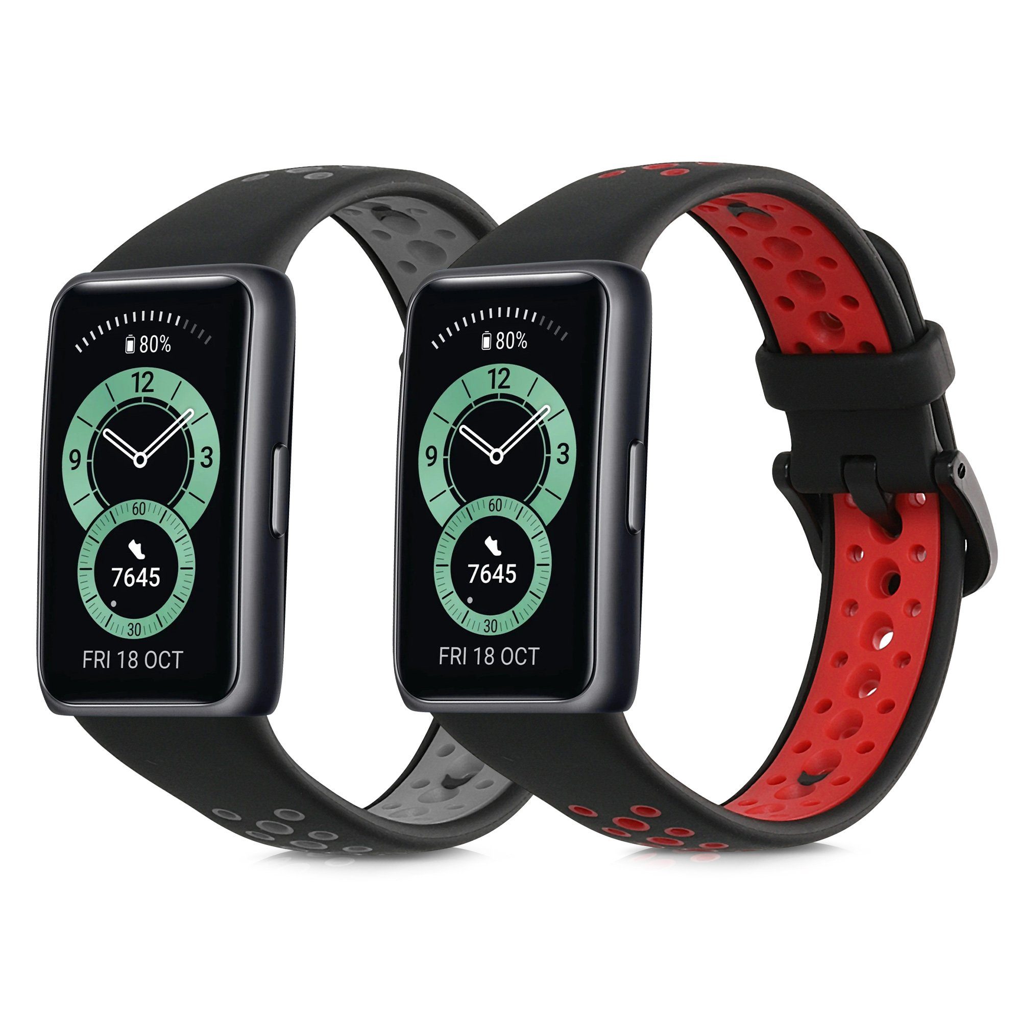 kwmobile 2x Uhrenarmband für Huawei Band 6 & 6 Pro / Honor Band 7 & 6 Armband Smartwatch, 2-tlg., Fitnesstracker Band Set aus TPU Silikon - Ersatzarmband Smartwatch