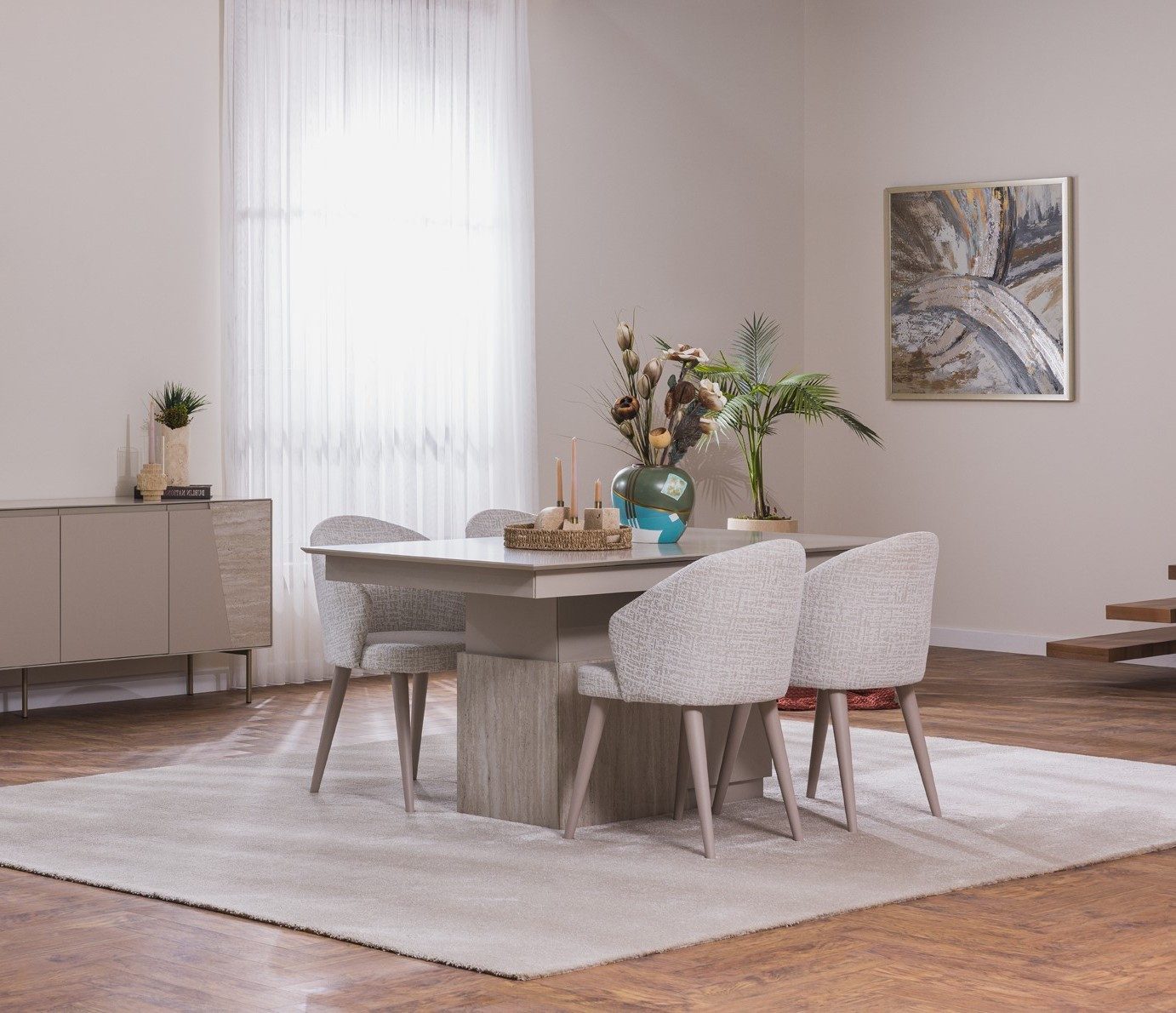 Xlmoebel Essgruppe Esszimmer-Set Harmonie von XLMOEBEL in heller Holzoptik, (Esszimmer-Set, 7-tlg., Für 6 Personen), Made in Europa
