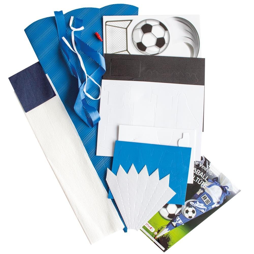 Roth Schultüte Soccer / Fußball, 68 cm, eckig, mit weißem Kreppverschluss, Zuckertüte zum Basteln, Blau