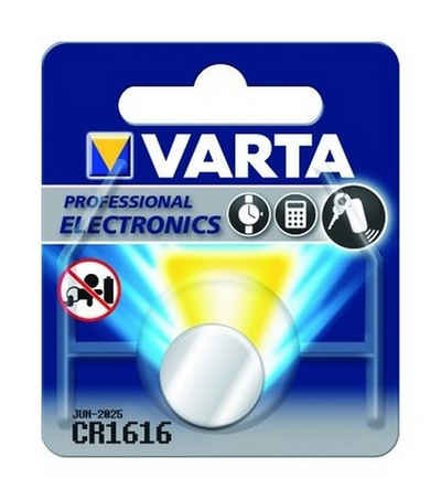 VARTA Batterie, (3 V), Knopfzelle 3V CR1616 Lithium 55 mAh Ø16 x 1,6 mm ohne Bezeichnung