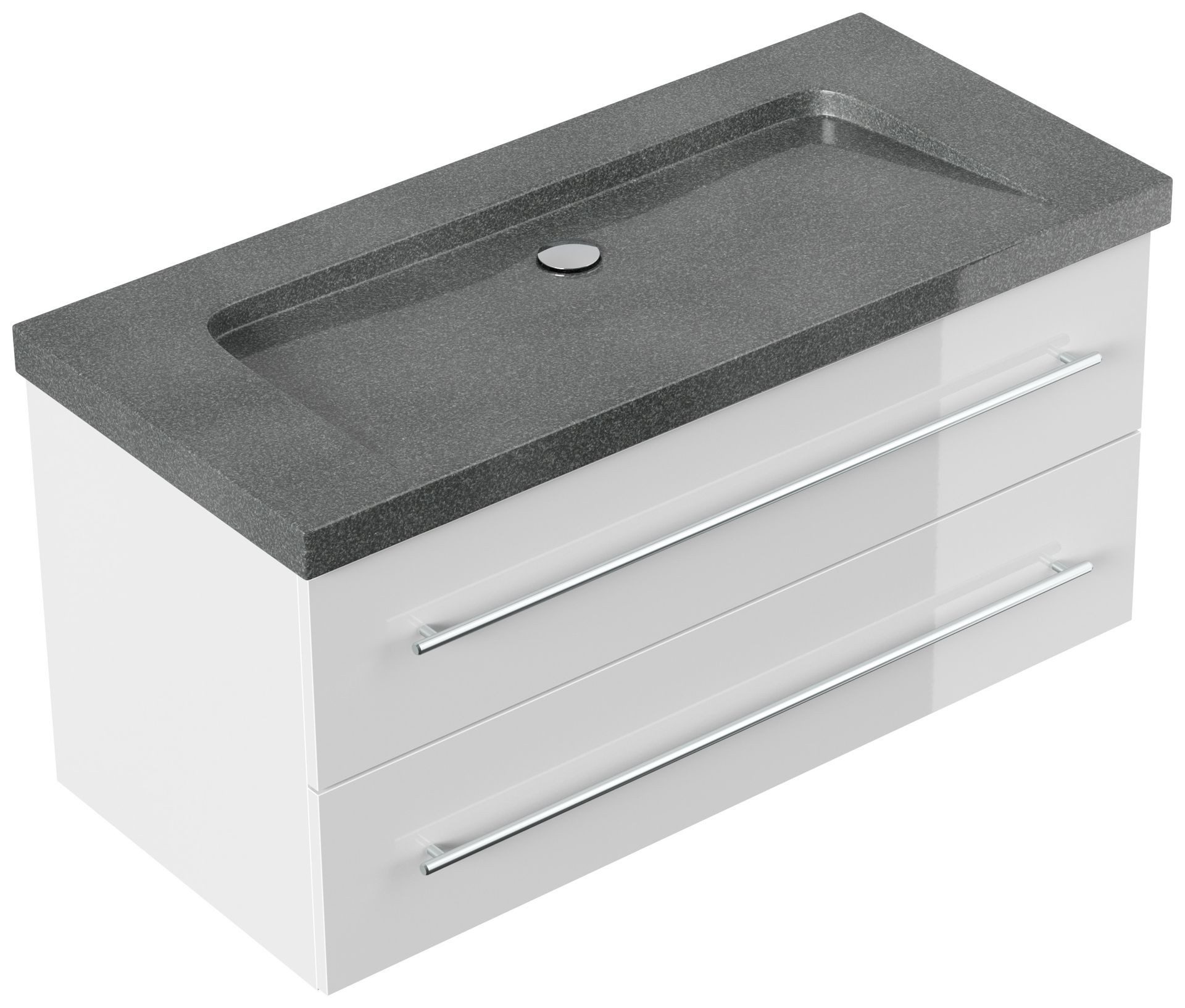 Magnolia Home Waschtisch Badmöbel Granit G654 Damo 100 cm ohne Hahnloch SoftClose weiß hochglan