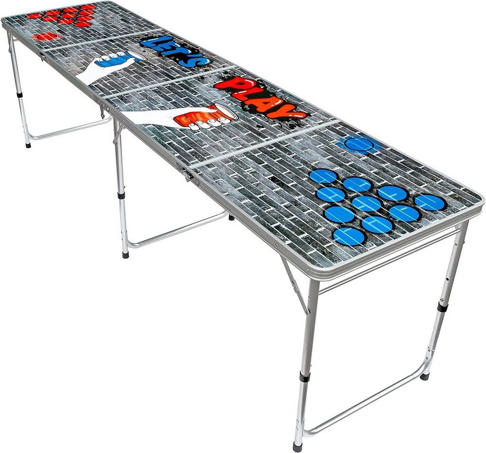 Stagecaptain Spieltisch Beer Pong Tisch “Club” - Bierpongtisch - Klapptisch  aus Alu, (Inkl. 90 Becher und 6 Bälle, 3-tlg), mit Eisfach unter der  Spielfläche