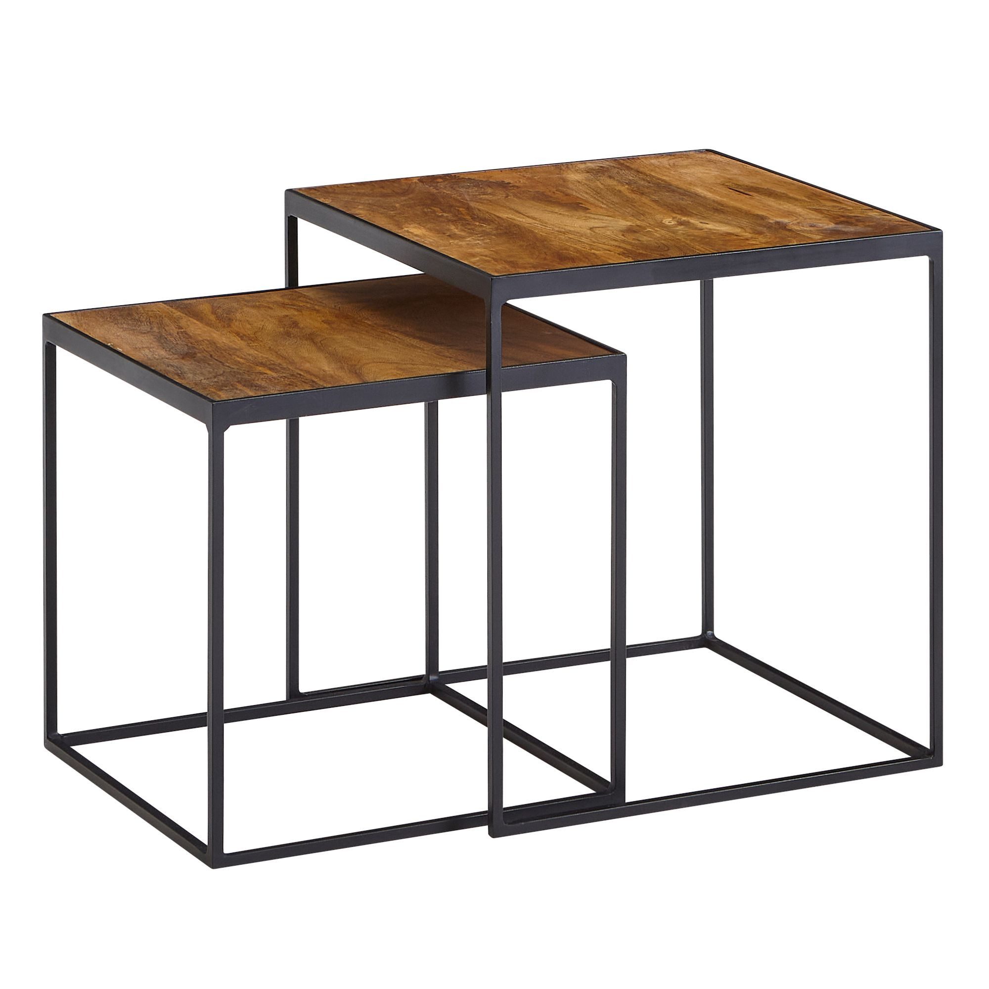 Satztisch Wohnzimmertisch 2er Set Mango Massivholz / Metall Beistelltisch