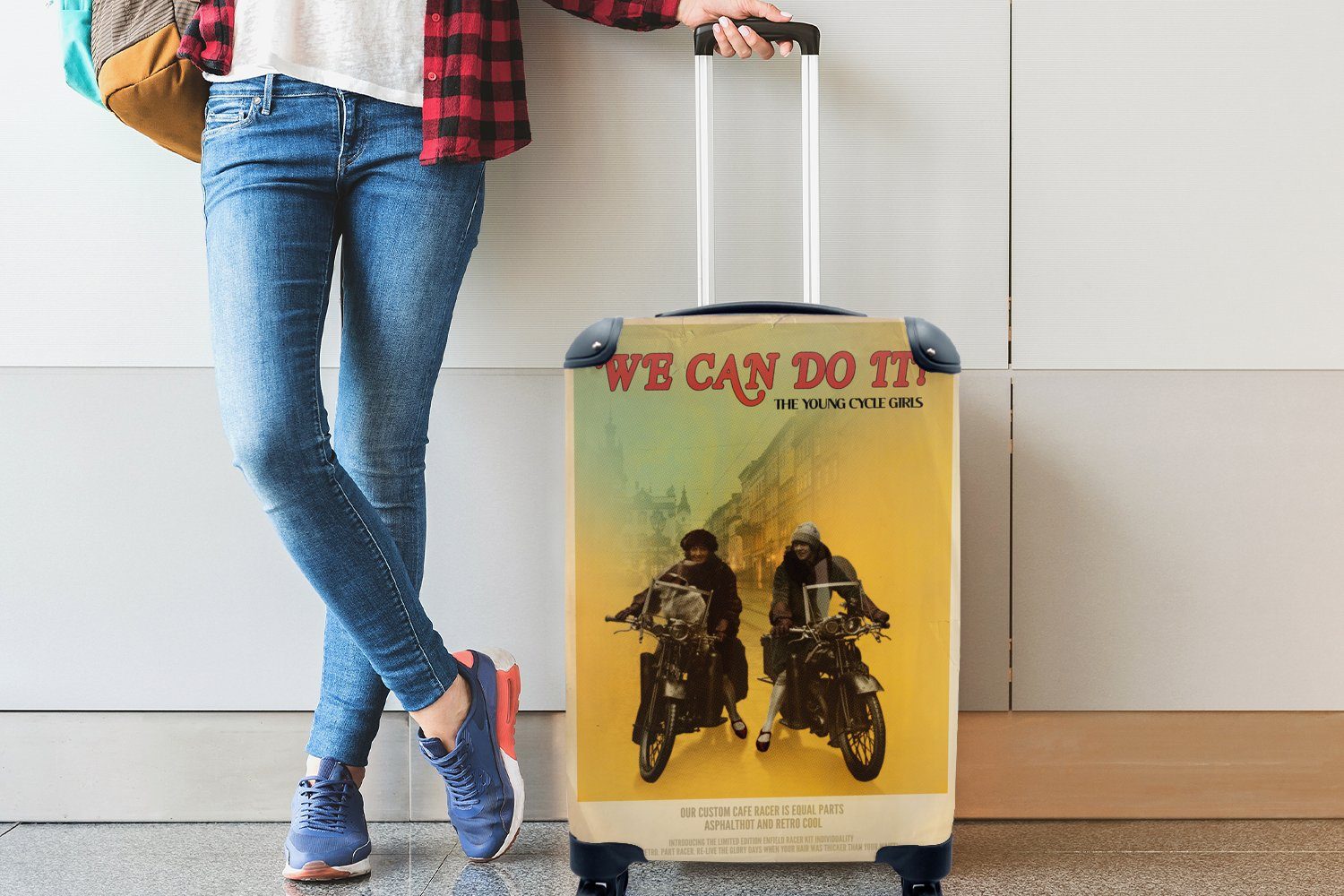 Handgepäck Trolley, mit Frauen - Motorrad Handgepäckkoffer Oldtimer - Zitat, Rollen, 4 für rollen, - Ferien, Reisetasche MuchoWow Reisekoffer