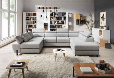 Sofa Dreams Wohnlandschaft »Molina XL Strukturstoff grau«, Bettkasten, Schlaffunktion, Bettfunktion, Stauraum, Verstellbarkeit