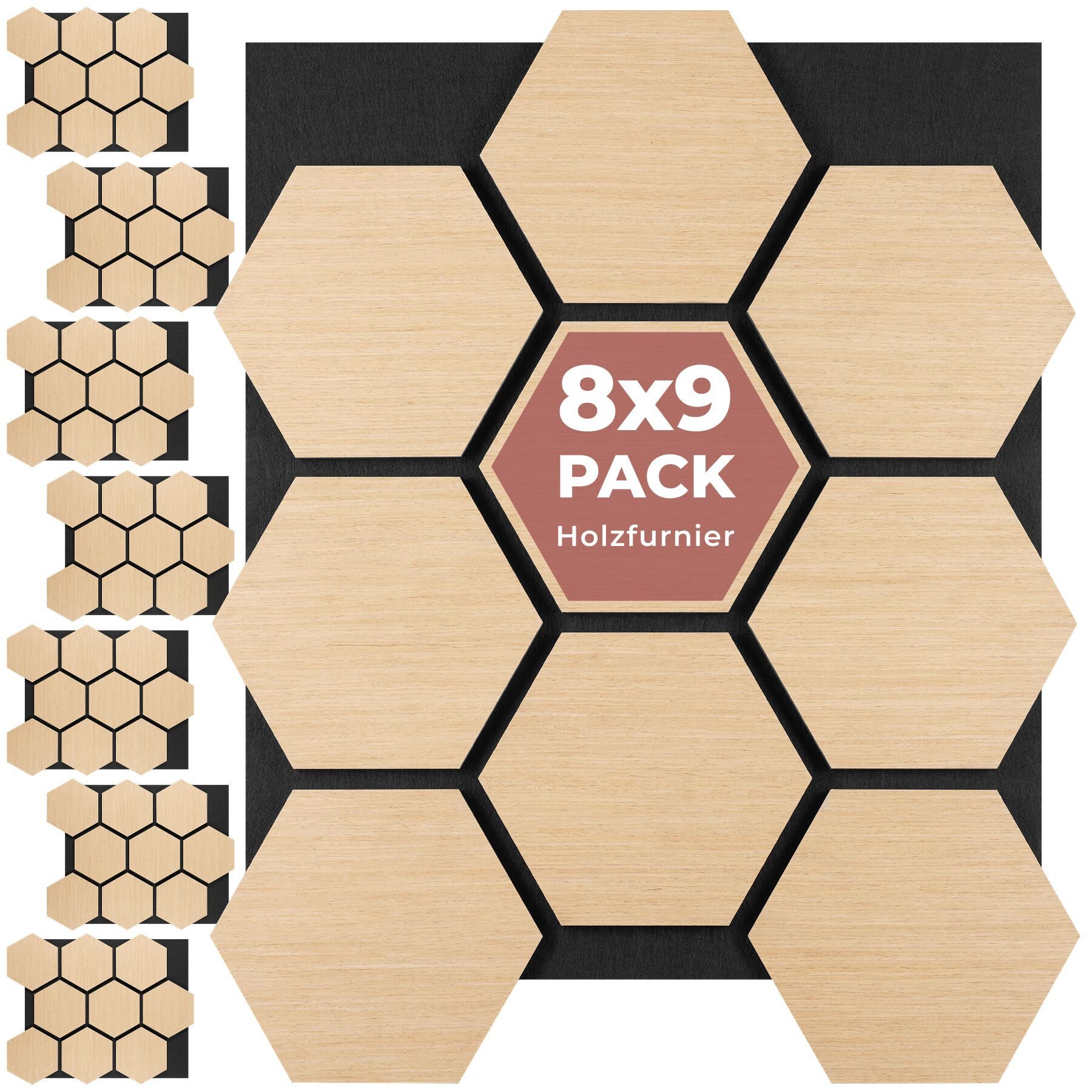 tectake Wandpaneel Akustikpaneele aus MDF und Echtholzfurnier, je 76 x 62 x 1,8 cm, BxL: 62x76 cm, 0.47 qm, (Schallschutzplatten mit Wabenmuster Sonic Shield, 8-tlg., Holzoptik in Eiche) schallabsorbierender Filz, einfache Montage mit Kleber oder Schrauben