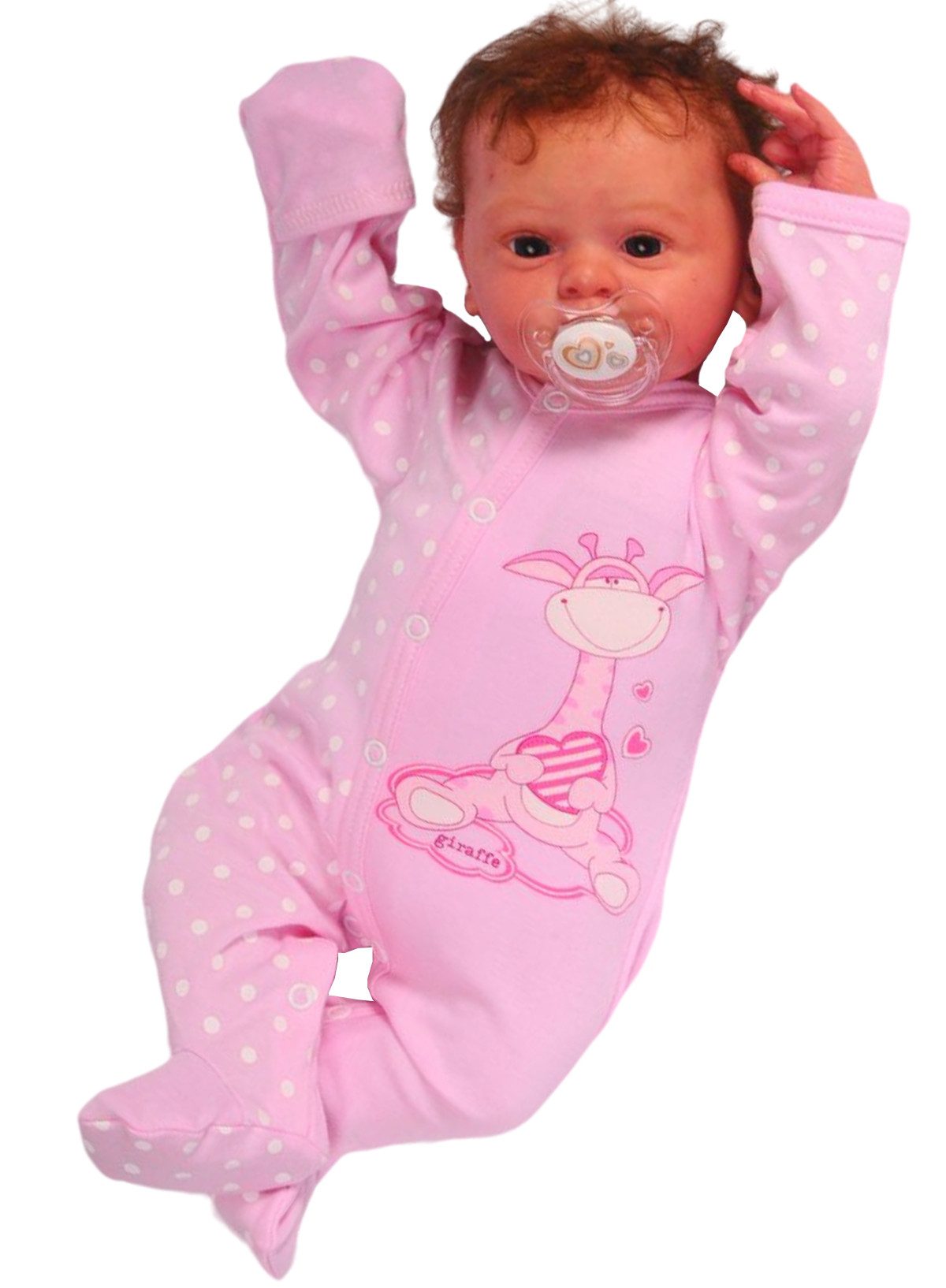 La Bortini Strampler Baby Overall mit Kratzschutz Einteiler in Rosa mit Giraffe (für Mädchen) aus reiner Baumwolle, 44 50 56 62 68 74 80 – Bild 2 von 3