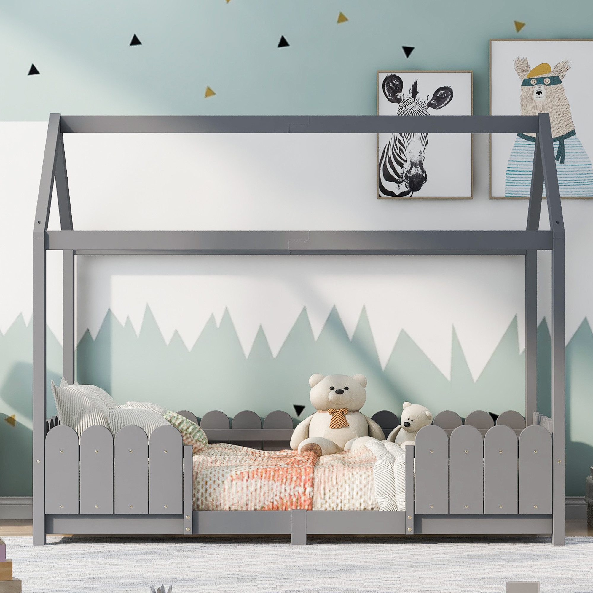 Flieks Kinderbett, Einzelbett Hausbett Kiefernholz 90x200cm günstig online kaufen