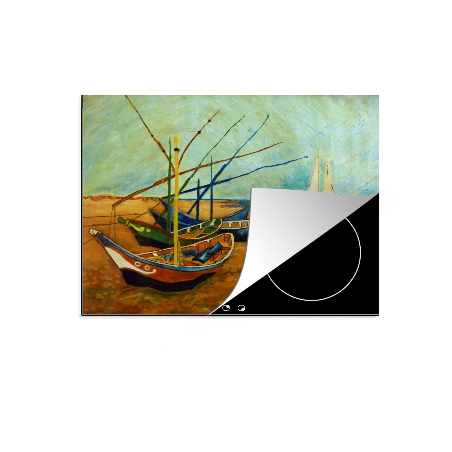 MuchoWow Herdblende-/Abdeckplatte Ceranfeldabdeckung Fischerboote am 71x52 (1 Induktionskochfeld cm, Strand Schutz van die tlg), küche, Gogh, Vincent - für Vinyl