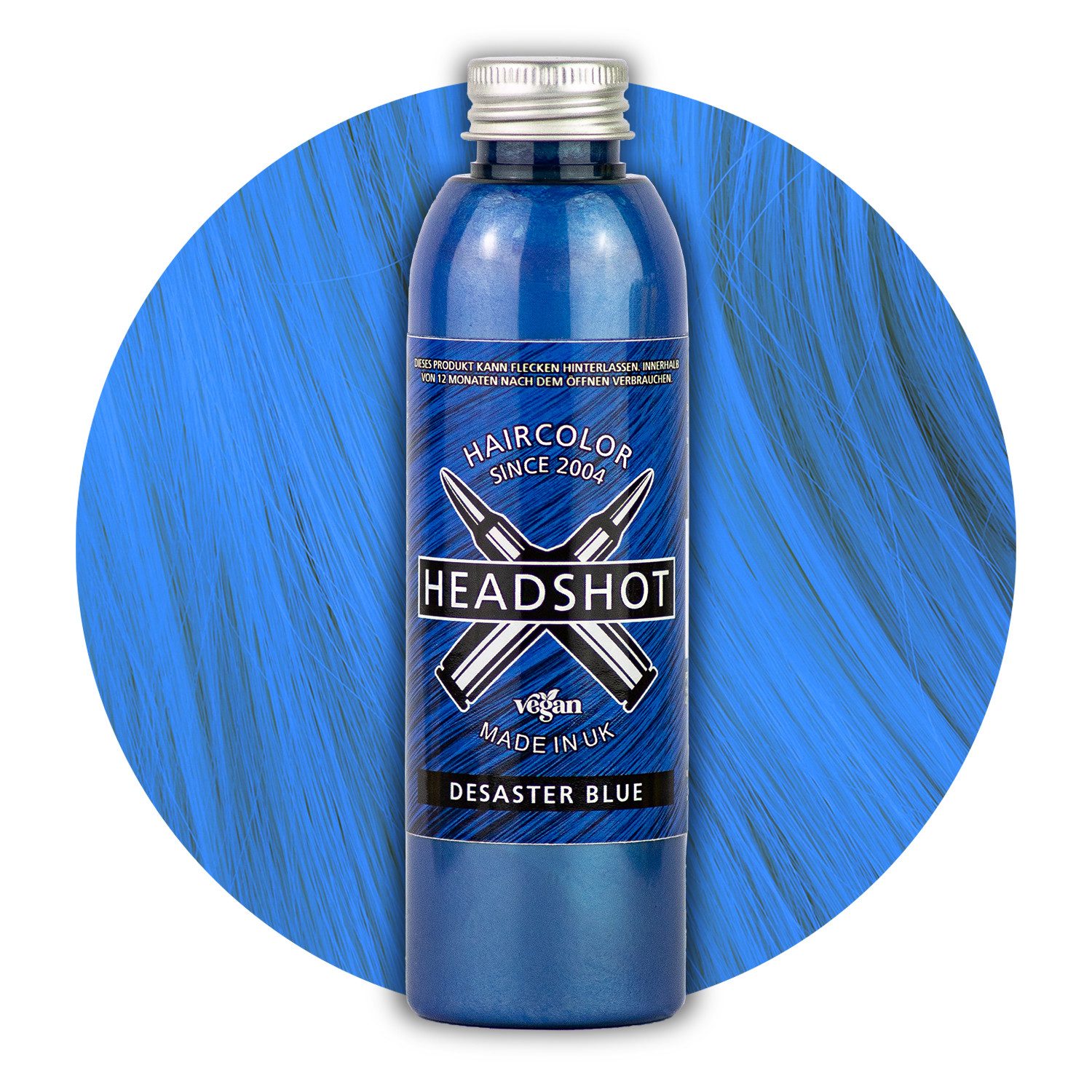 Haartönung Headshot Haartönung vegane Haarfarbe Desaster Blue 150 ml, Packung, Chemikalien
