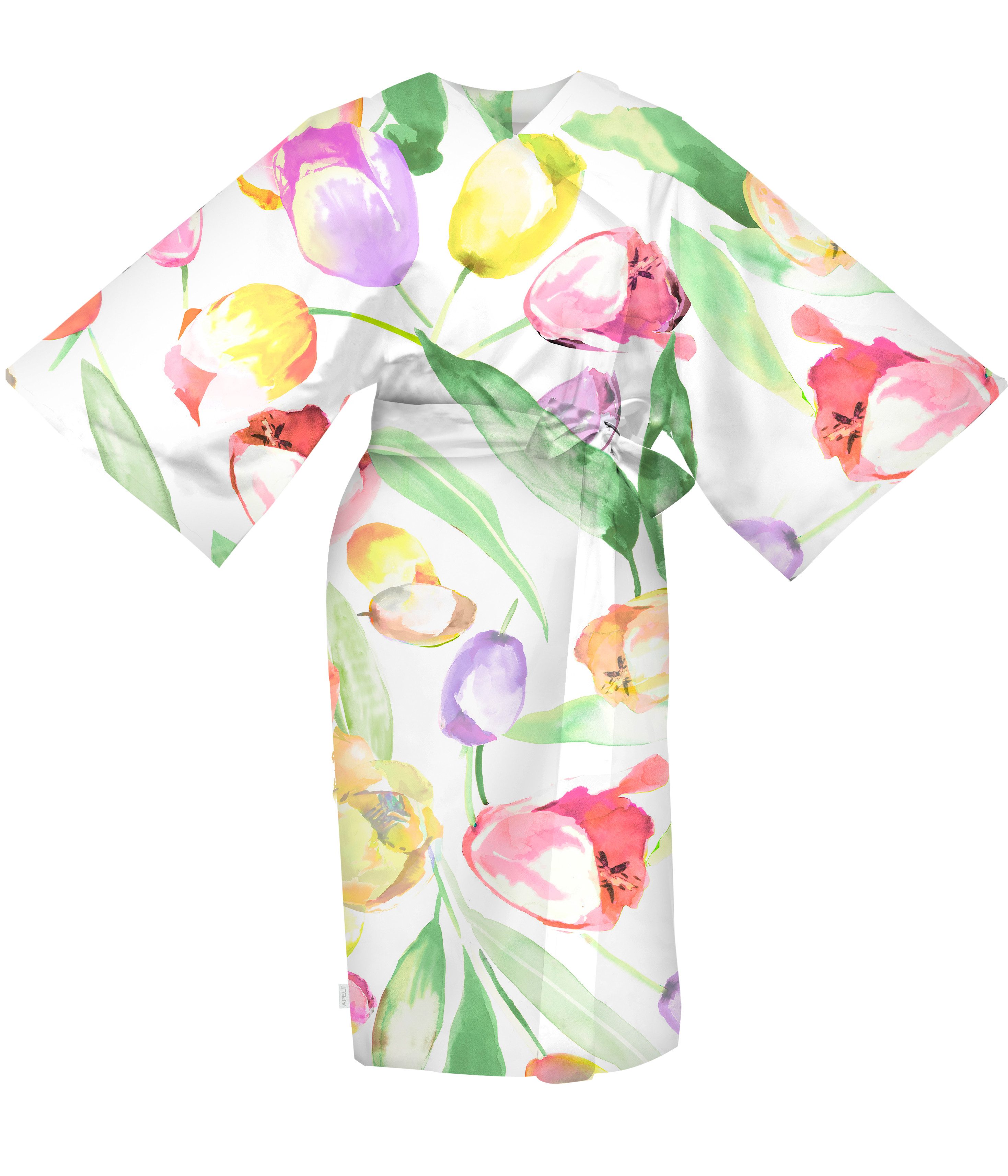 APELT Kimono Tulip 120x110, Midilänge, Baumwolle, Kimono mit Bindeband Größe120x105, Baumwoll-Satin, Digitaldruck