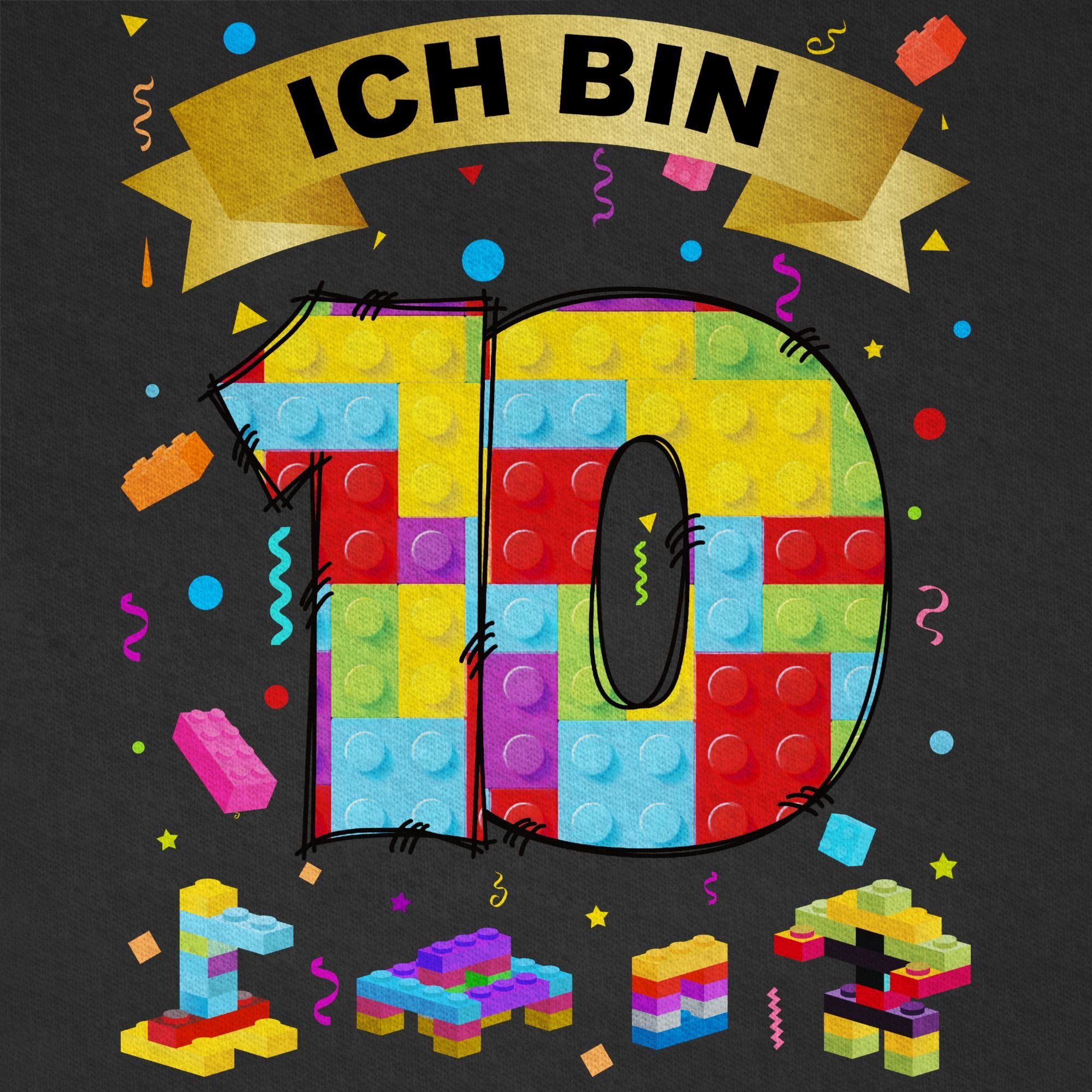 Ich T-Shirt 10 Bausteine Geburtstag Shirtracer bin 10. Schwarz 03