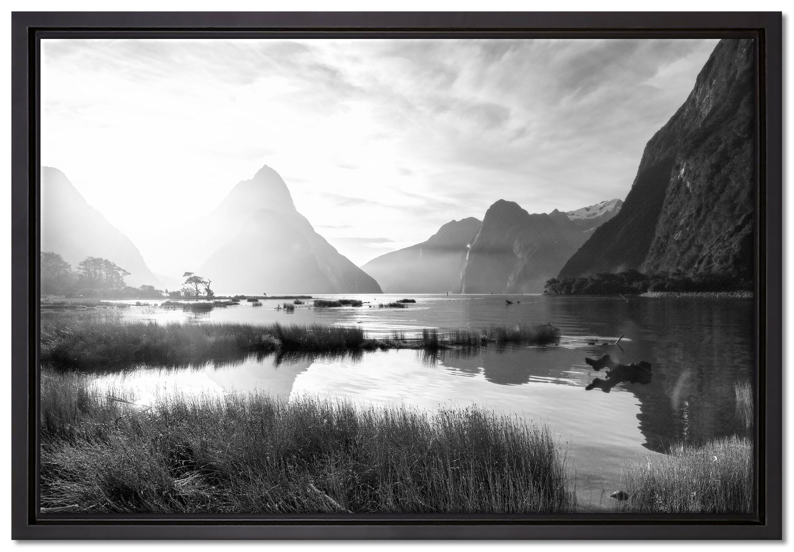 Pixxprint Leinwandbild Milford Sound (1 Neuseeland, bespannt, Schattenfugen-Bilderrahmen fertig Leinwandbild gefasst, St), inkl. einem Zackenaufhänger in Wanddekoration
