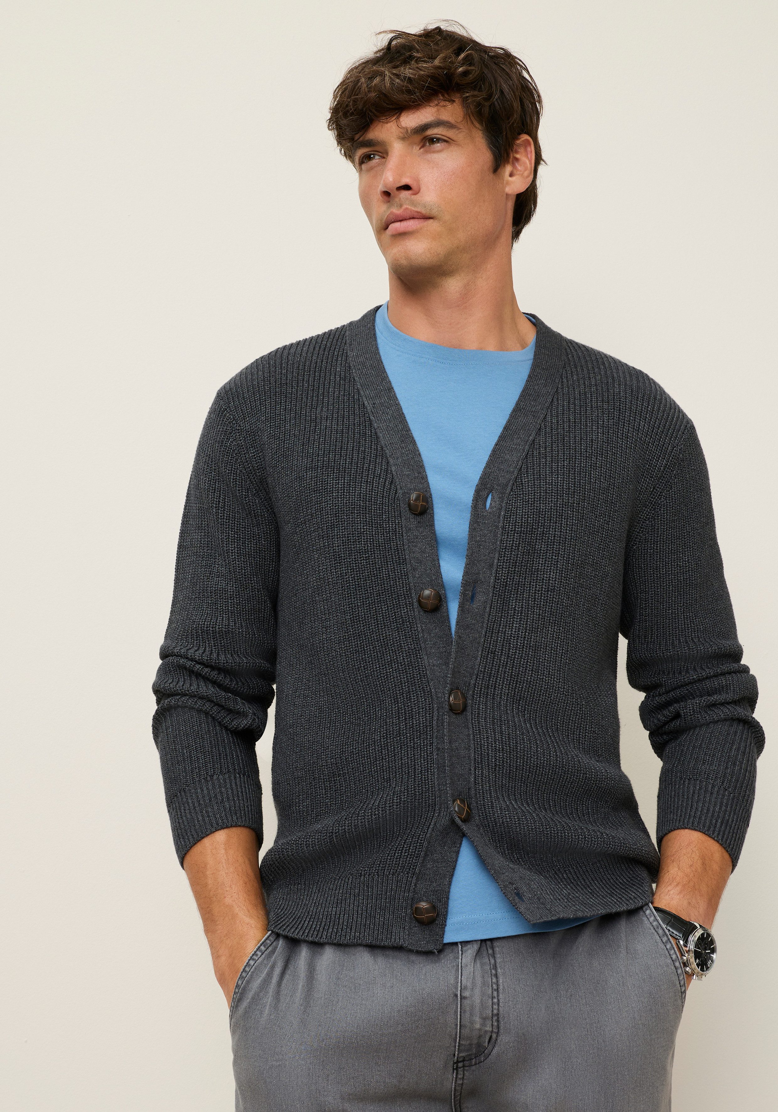 Man's World Strickjacke Neue Kollektion! Highlight Rippenqualität Regular fit, mit melierter Optik, mit Knopfleiste, Langarm