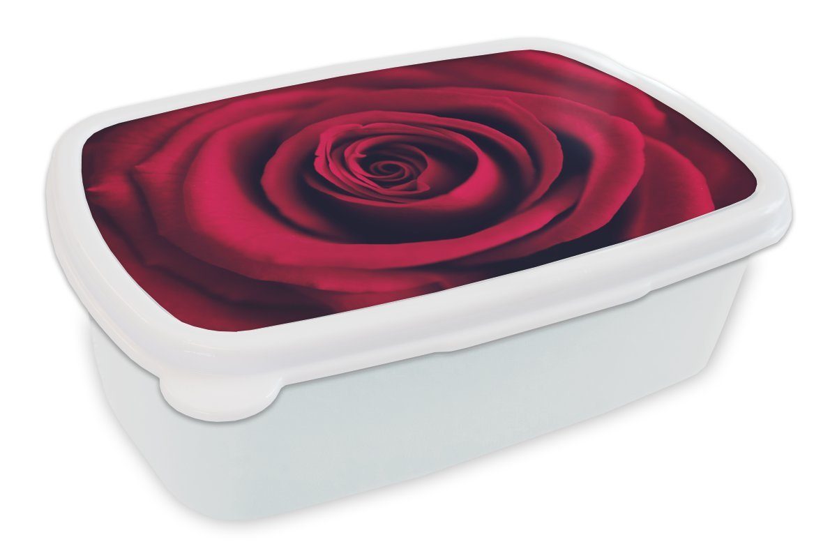 MuchoWow Lunchbox Rosen - Rot - Blumen, Kunststoff, (2-tlg), Brotbox für Kinder und Erwachsene, Brotdose, für Jungs und Mädchen weiß