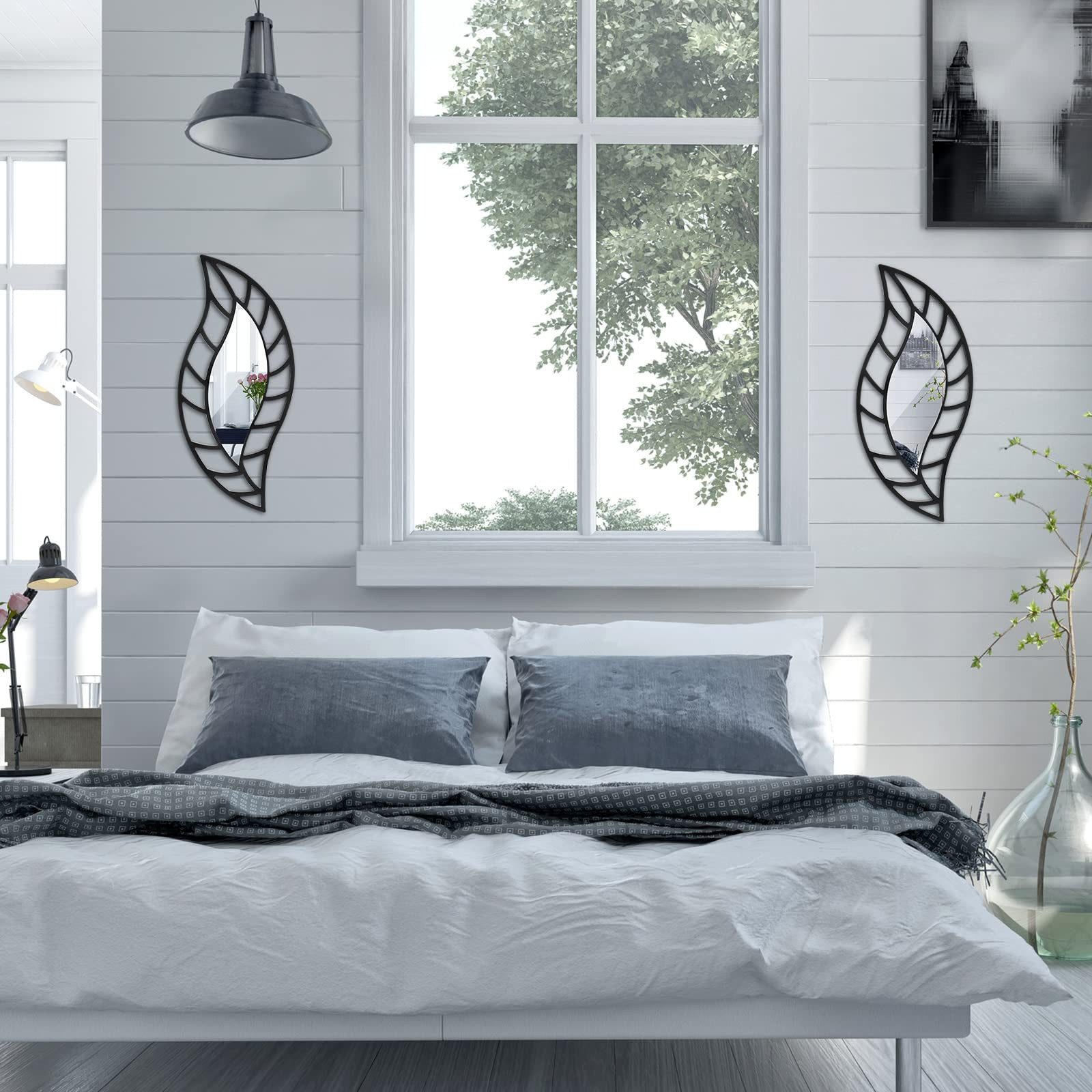 Diwzbyn Wanddekoobjekt 2 Stück blattförmige Spiegel,Wandmontage,Dekorativer Spiegel (2 St), für Wohnung, Wohnzimmer, Badezimmer, Schlafzimmer, Eingangsbereich – Bild 3 von 5