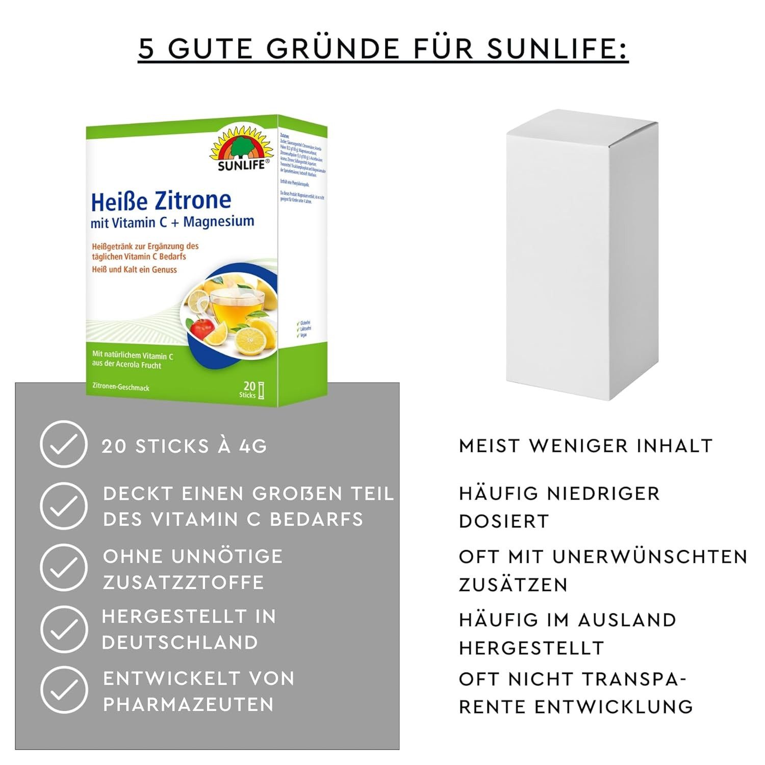 SUNLIFE SUNLIFE® Heiße Zitrone 20 Sticks Erkältung Husten + Vitamin C & Zink 1 x täglich den Inhalt eines Sticka mit 150 ml heißem oder kaltem Wasser übergießen, umrühren und trinken
