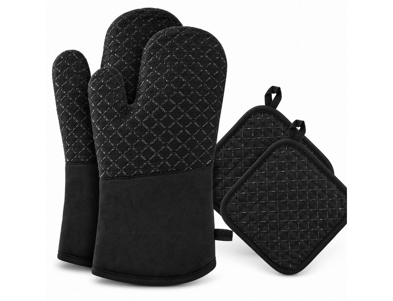 VEKROBOT Topflappen 4 Backmatten Topflifter Hitzebeständig rutschfeste Silikon Oberfläche, (Set, 1-tlg., Geeignet für Backen, Küche und Kochen), 2 Ofenhandschuhe + 2 Tischsets