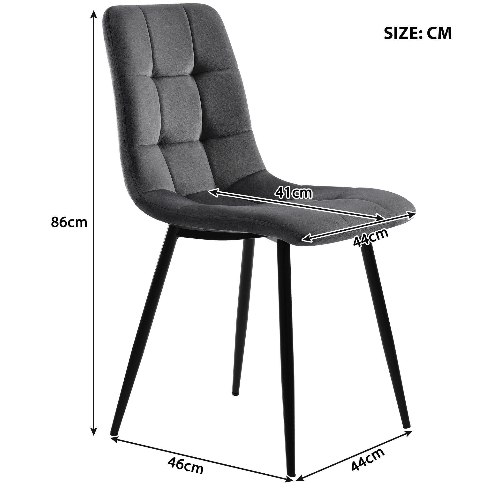 EXTSUD Esszimmerstuhl Esszimmerstuhl (4 St), Stuhl, Samtoberfläche, Polsterung Metallbeine grau Schaumstoff, aus Schwarz, hochdichtem Polsterstuhl Design